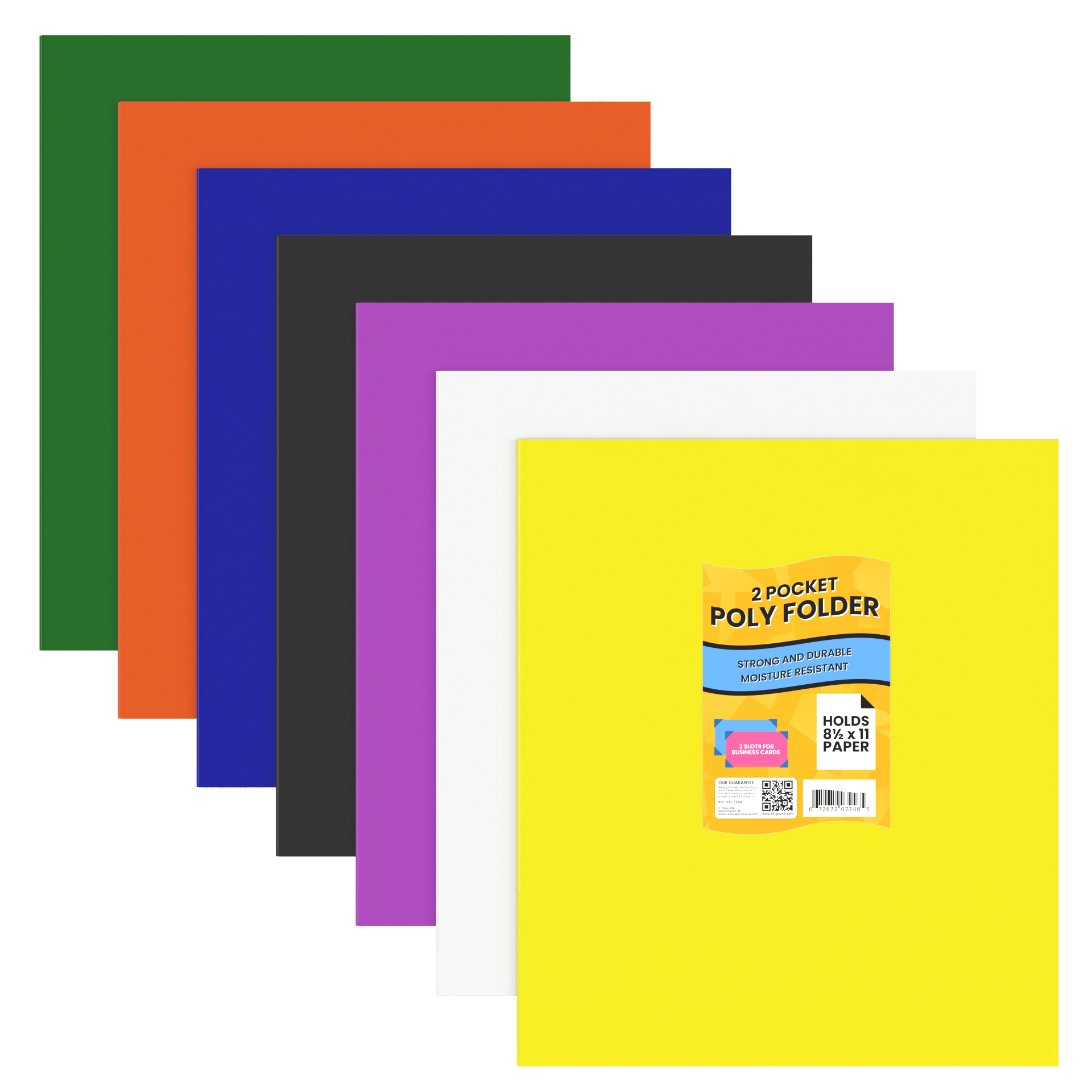Poly Pocket Folders - 2-pockets With Business Card Slots, Assorted Colors
