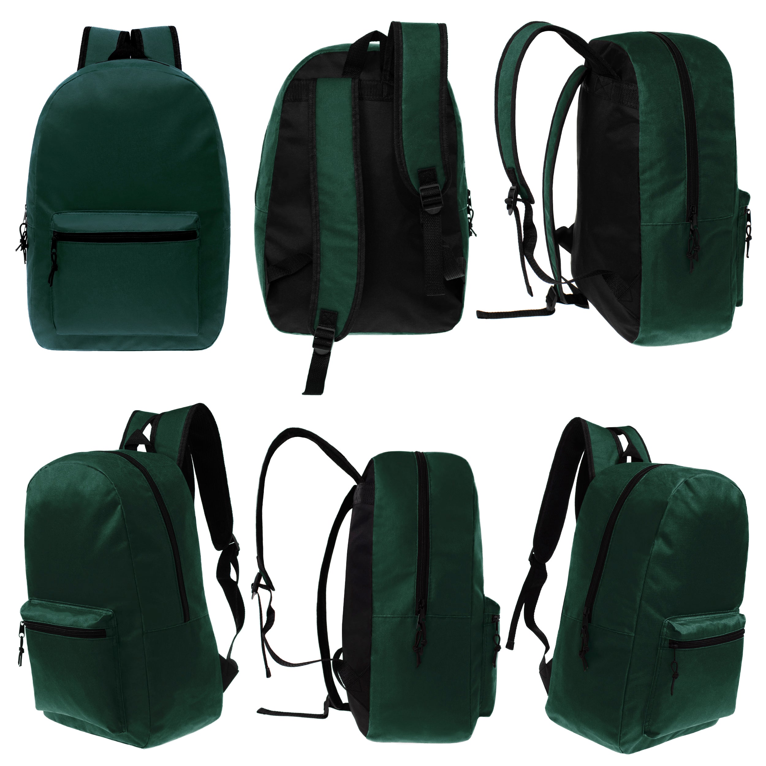 17" Kids Basic Wholesale Backpack in Dark Green- Bulk Case of 24 Backpacks