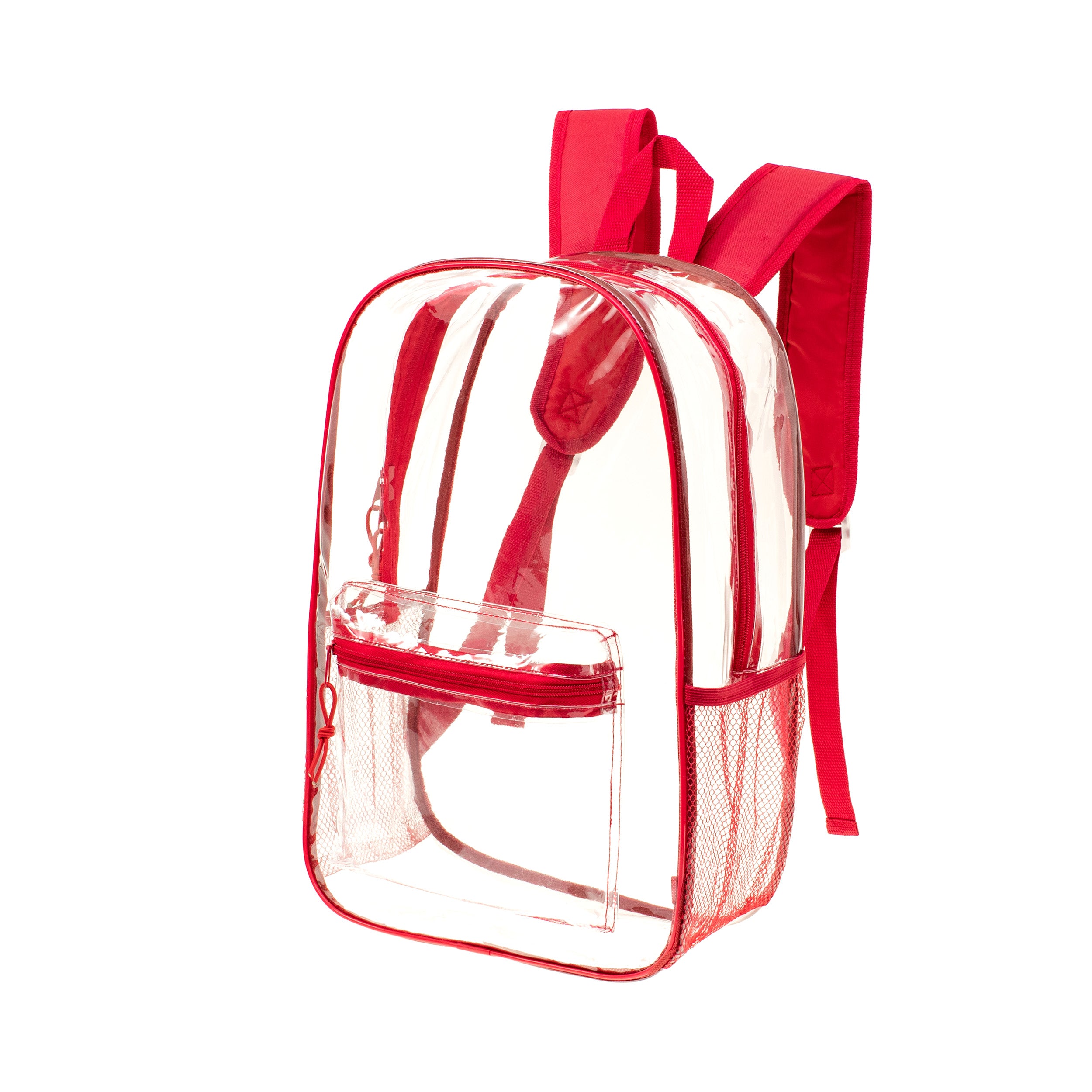 17" Clear Wholesale Backpack | 6 Colors | 2 Side Pockets - Bulk Case of 24 Bookbags