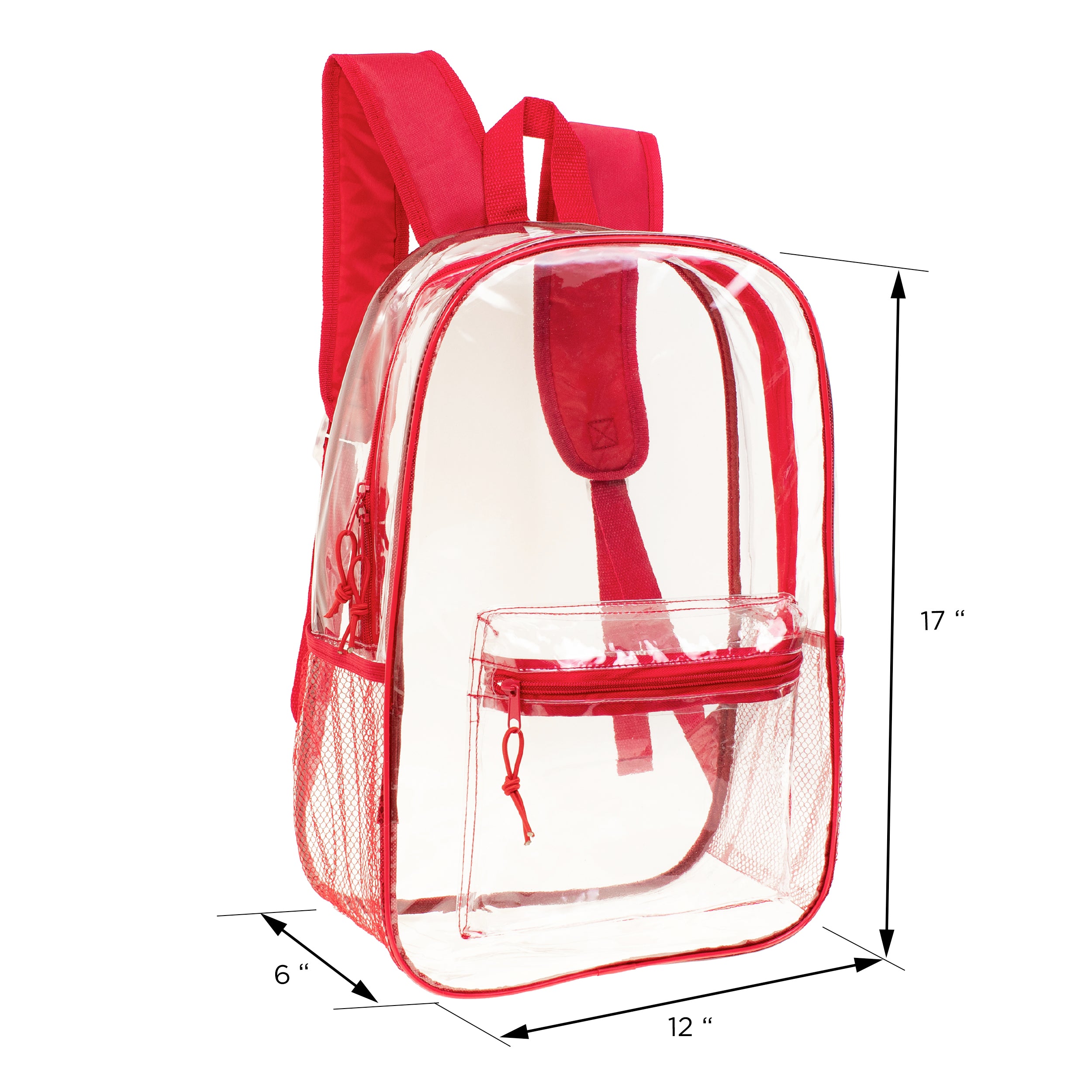 17" Clear Wholesale Backpack | 6 Colors | 2 Side Pockets - Bulk Case of 24 Bookbags