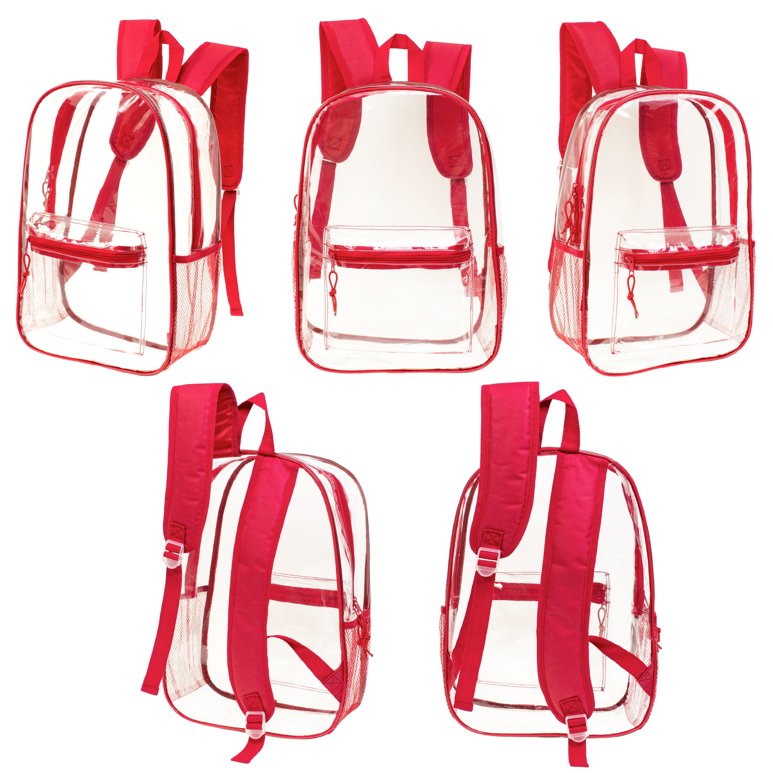 17" Clear Wholesale Backpack | 6 Colors | 2 Side Pockets - Bulk Case of 24 Bookbags