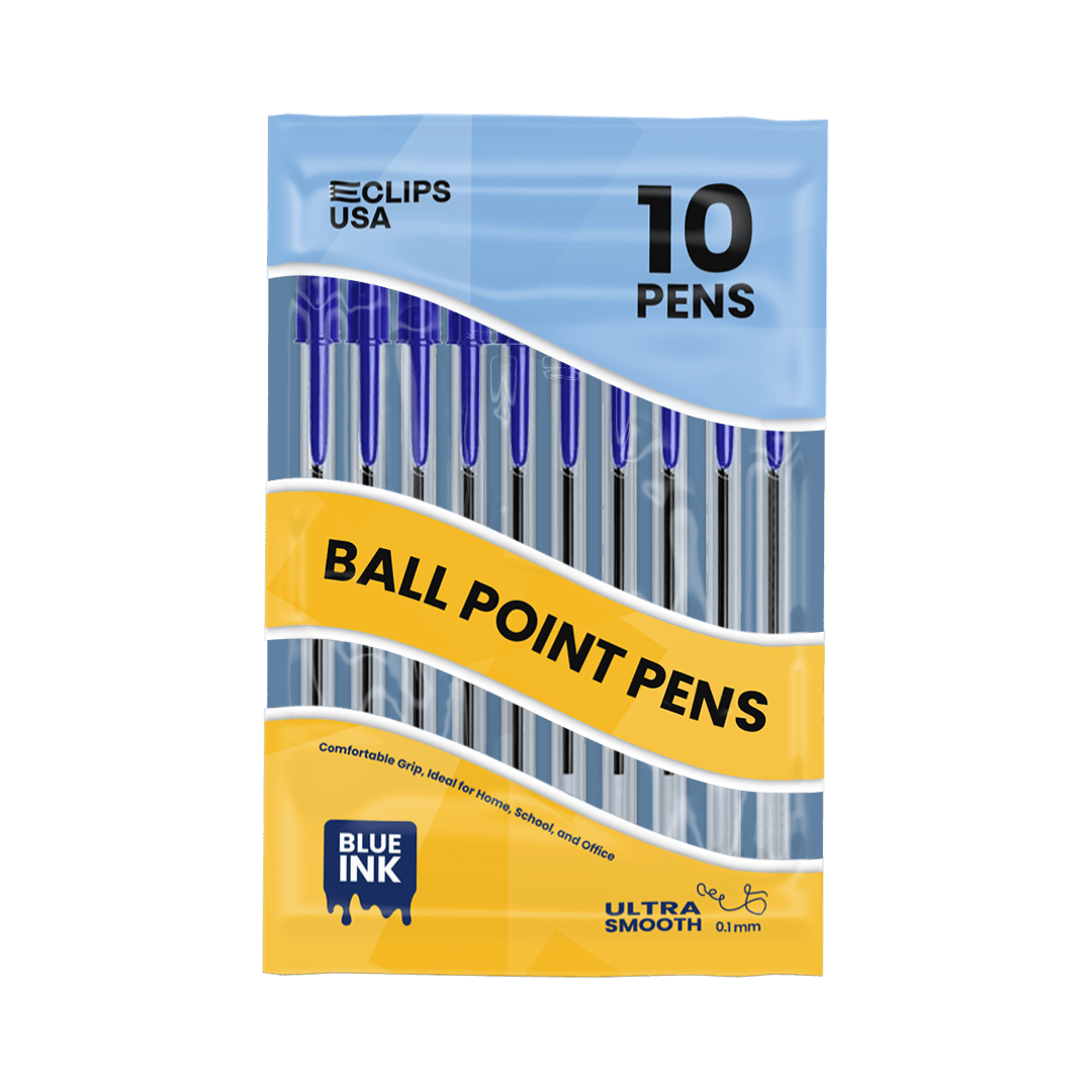 Ballpoint Stick Pens - 10-count, Blue Ink, Removable Cap