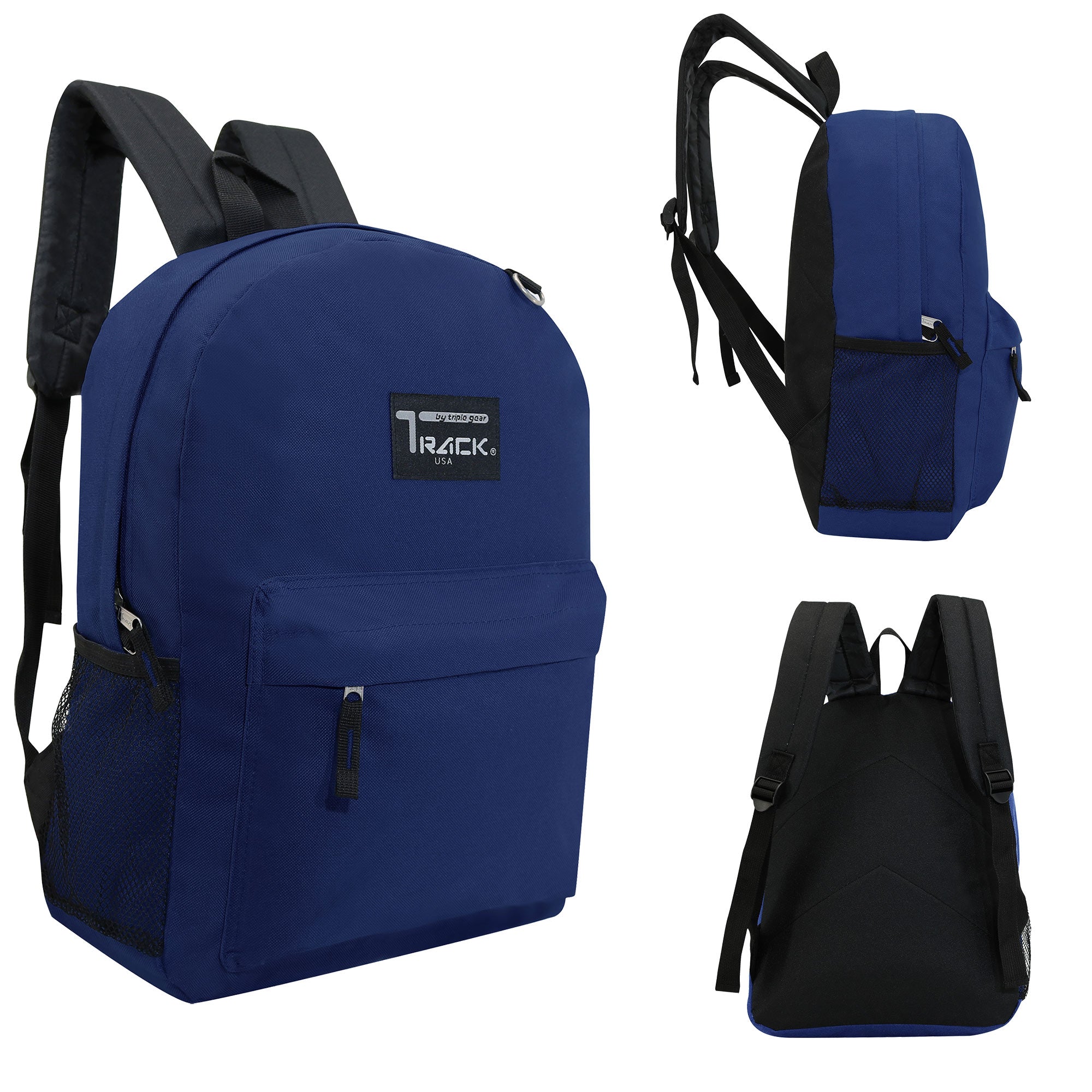 blue leather backpack wholesale Track 17 Inch Classic Navy Backpacks Bulk Case Of 24 Wholesale