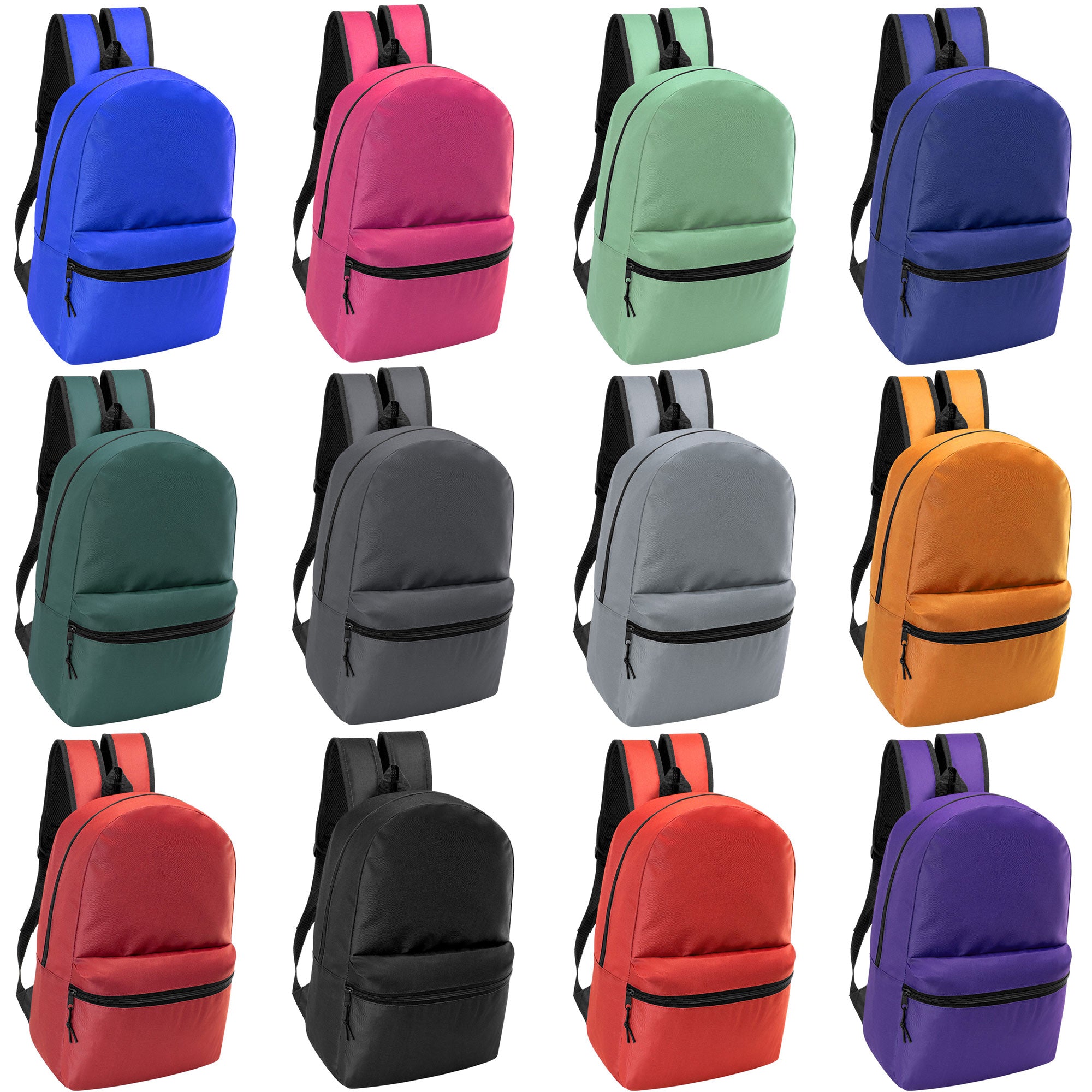 18.5" Basic Wholesale Backpack in 12 Colors - Bulk Case of 24 Bookbags