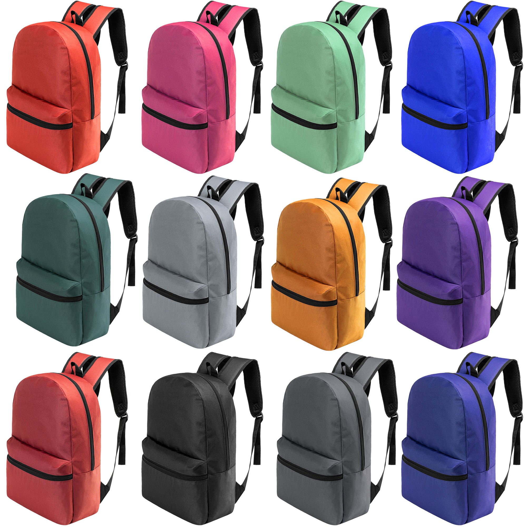 18.5" Basic Wholesale Backpack in 12 Colors - Bulk Case of 24 Bookbags