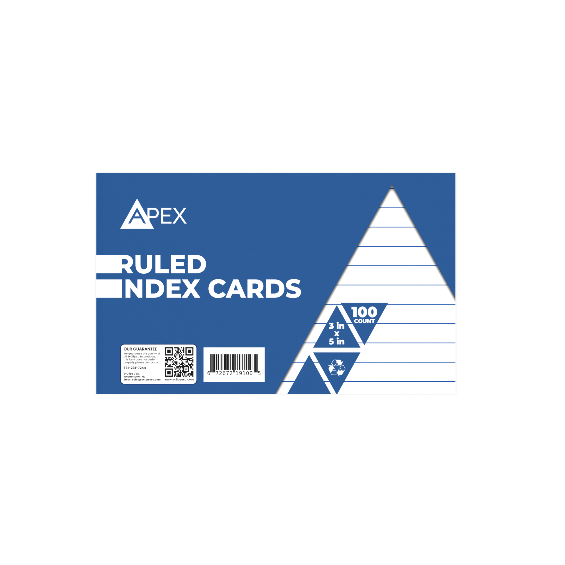 Front facing image of APEX White Ruled Index Cards.