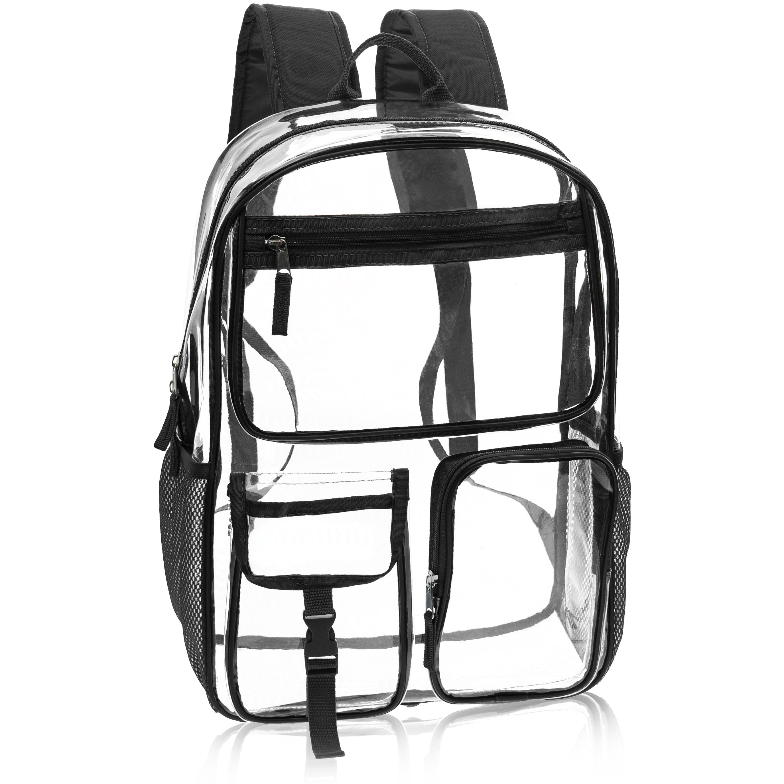 Clear plastic backpack book bag black adjustable straps tote OSOCE Black Mini Clear Stadium Approved Backpack | Heavy  main image 2