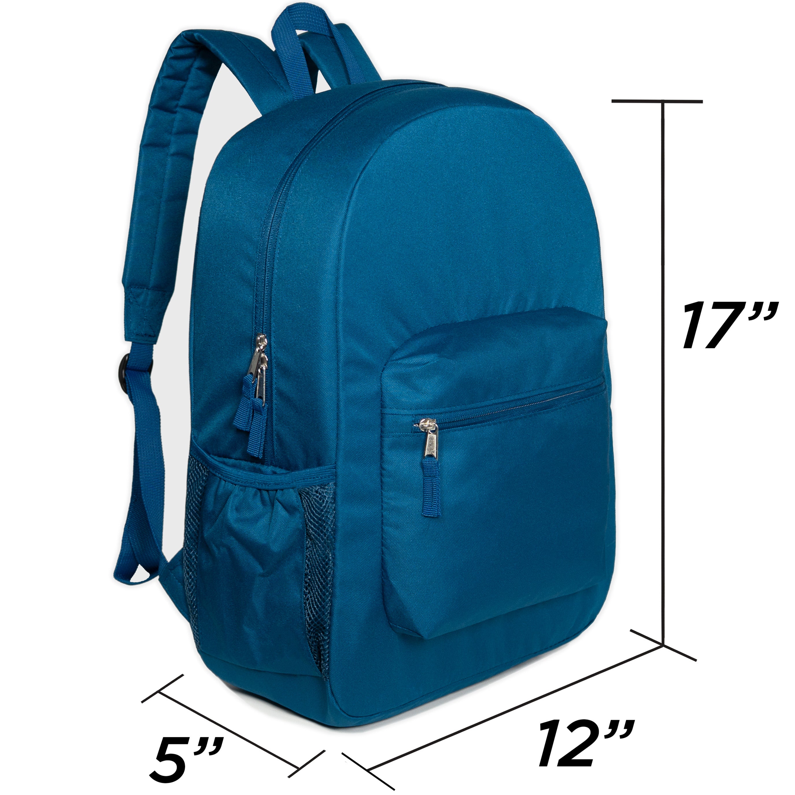 17" Premium Wholesale Padded Back Backpacks in 8 Assorted Colors - Bulk Case of 24 Bookbags