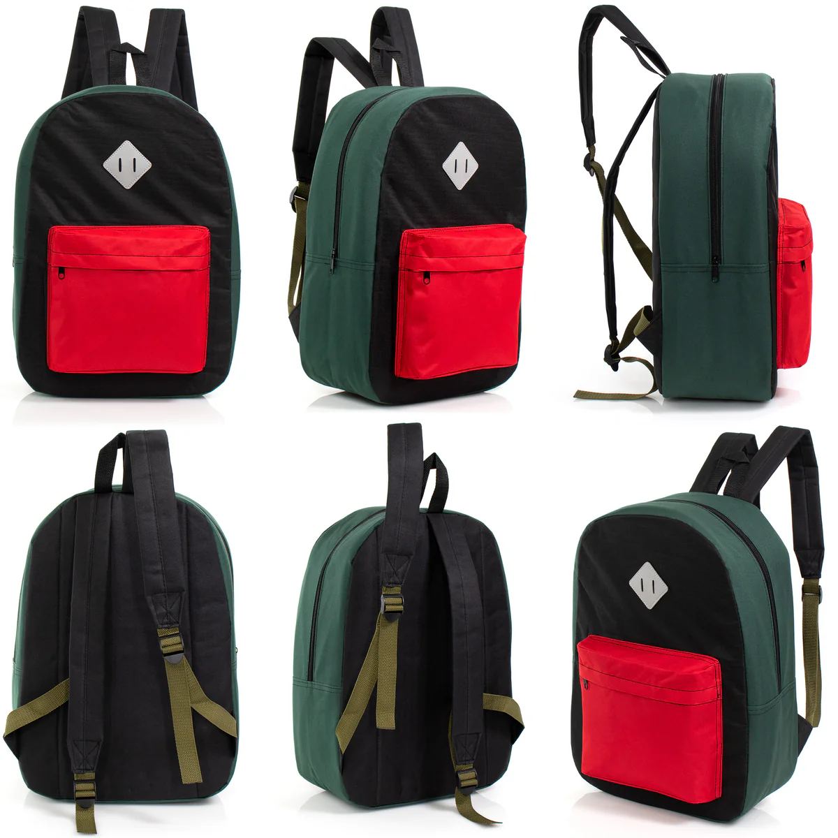 17" Padded Back Kids Wholesale Backpacks with a Diamond Patch in 8 Colors - Bulk Case of 24