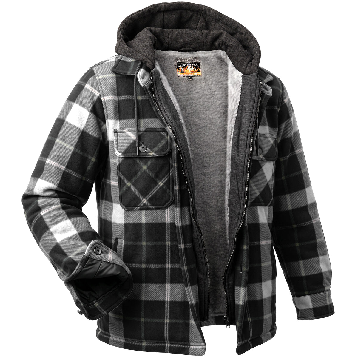 Men's Plaid Hooded Winter Coats in Gray & Assorted Sizes - Bulk Case of 12 Winter Jackets