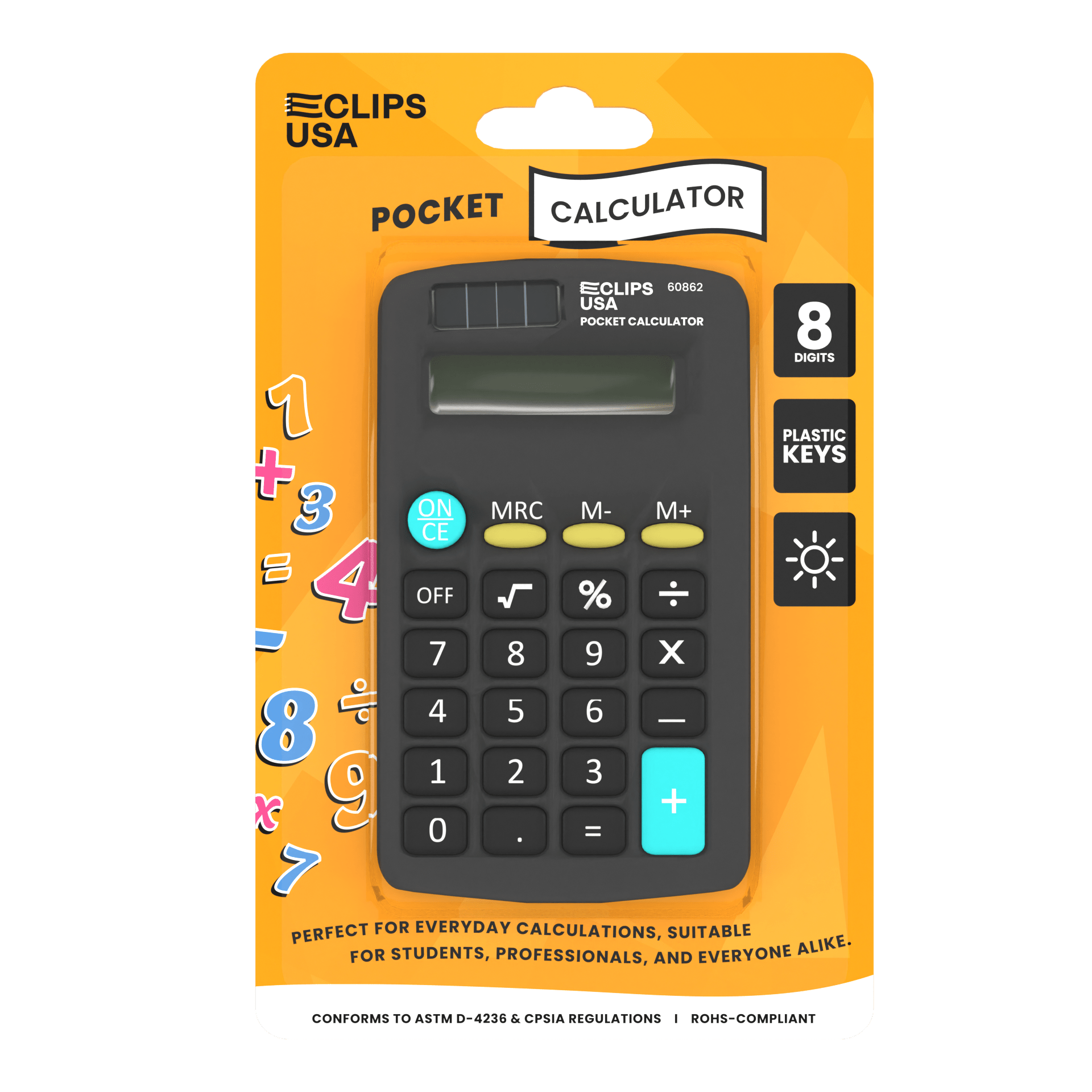 Front facing image of Pocket-Sized Calculator.