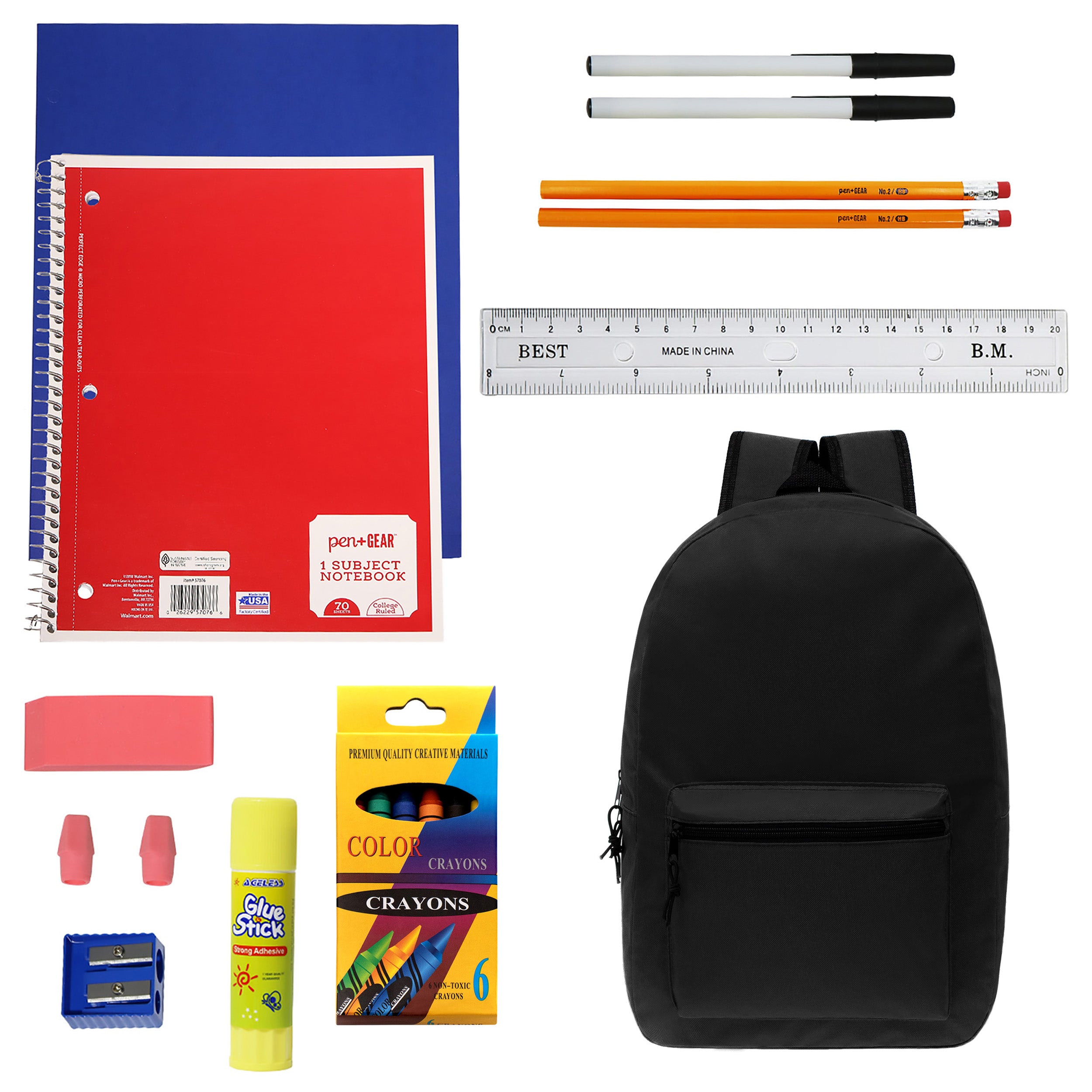 18 Piece Wholesale Basic School Supply Kit With 19" Backpack - Bulk Case of 12 Backpacks and Kits