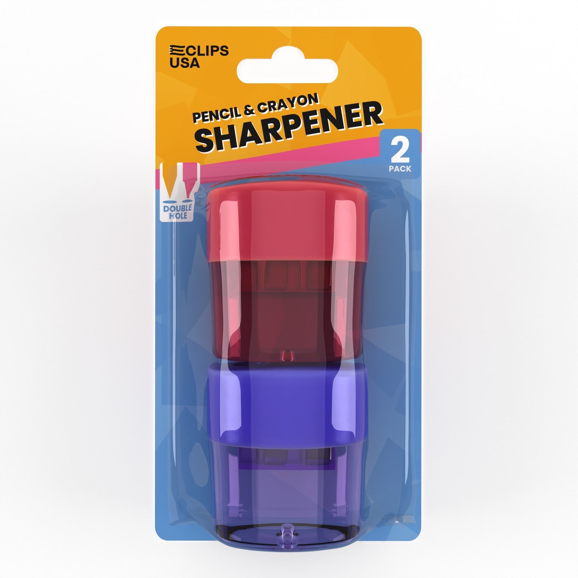Manual Pencil Sharpeners - Double Hole For Pencil And Crayon, Compact Receptacle Included, 2 Pack