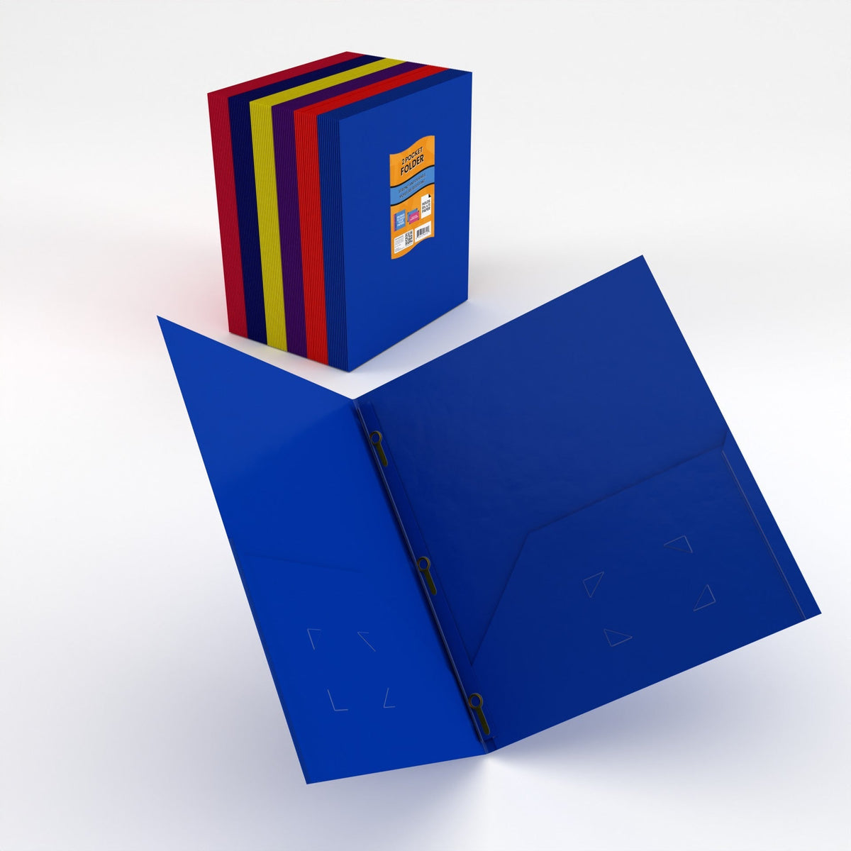 Paper Pocket Folders With Fastener - 2-pockets With 3 Prongs And Business Card Slots, Assorted Colors