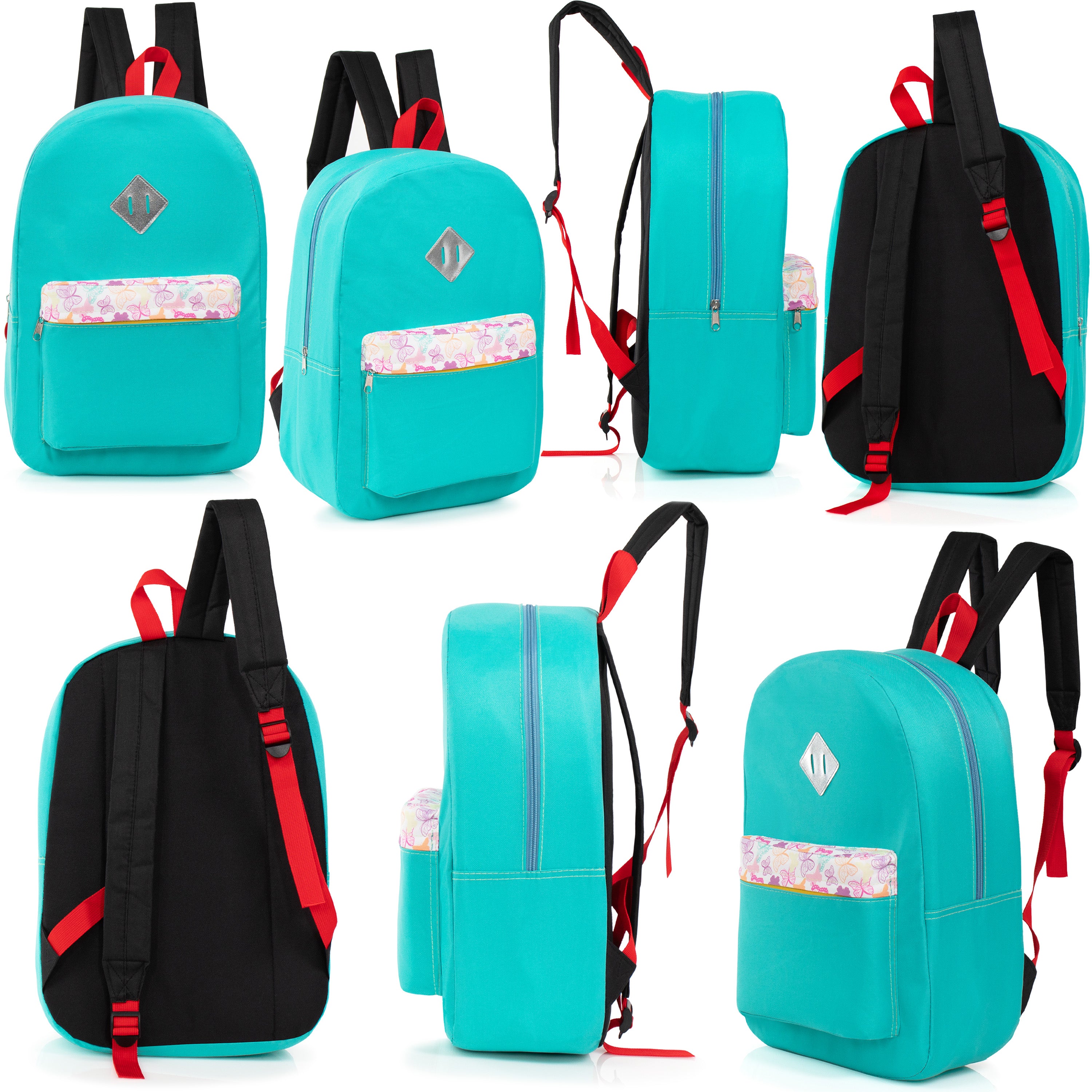 17" Multi Color Basic Wholesale Backpacks - Diamond Patch & Padded Back - Bulk Case of 24