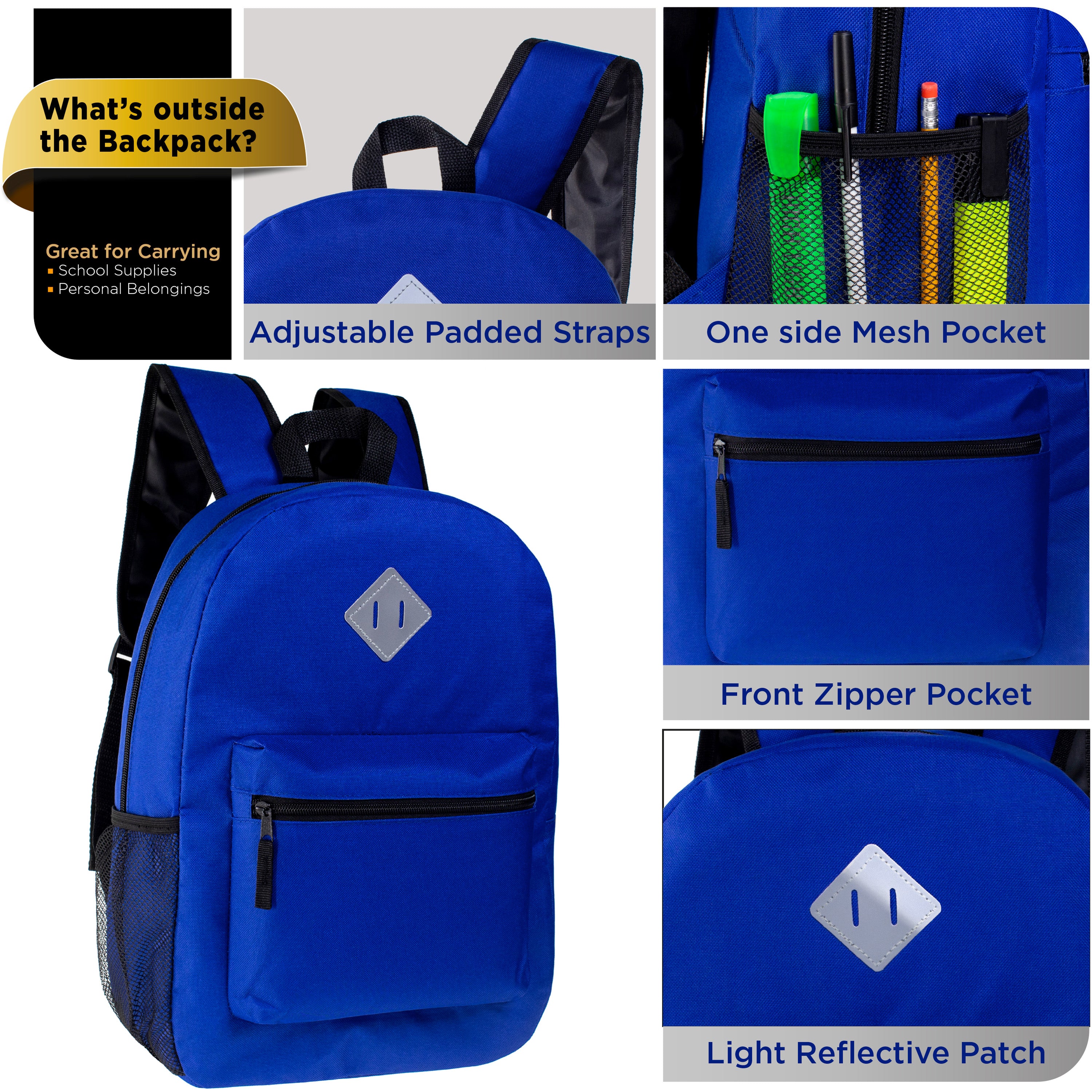 17" Wholesale Diamond Patch Backpack | 11 Colors | Padded Back - Bulk Case of 24 Bookbags