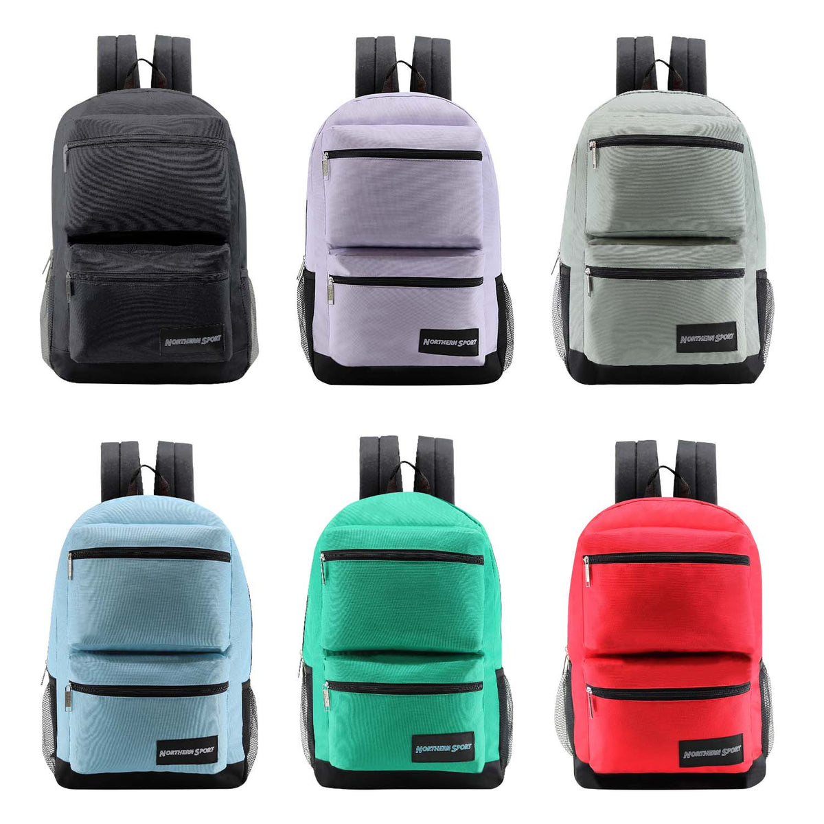 24 Pack of 17" Premium and Classic Style Wholesale Backpack in Assorted Colors and Prints - Bulk Case of 24