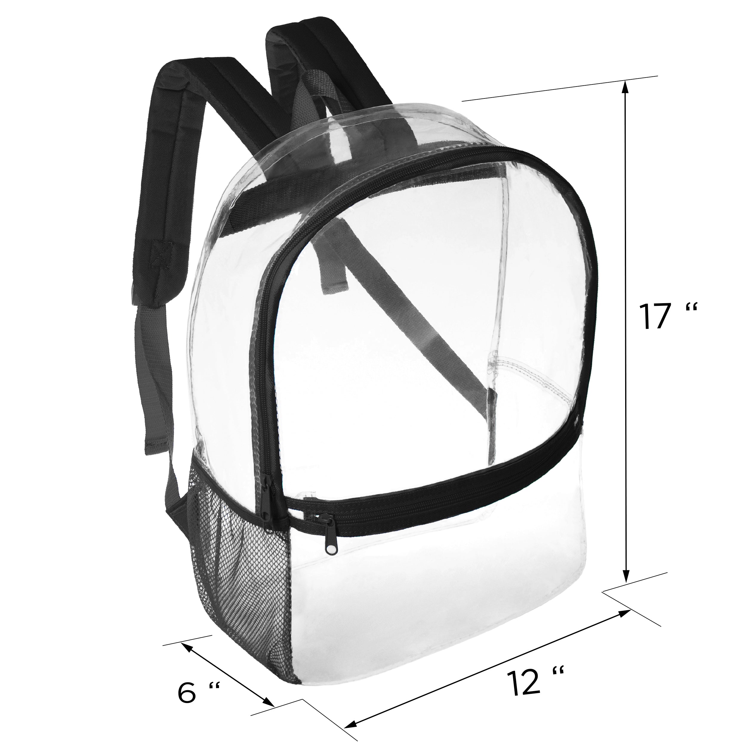 17” Wholesale Clear PVC Backpacks with Black Trim – Bulk Case of 24 Backpacks