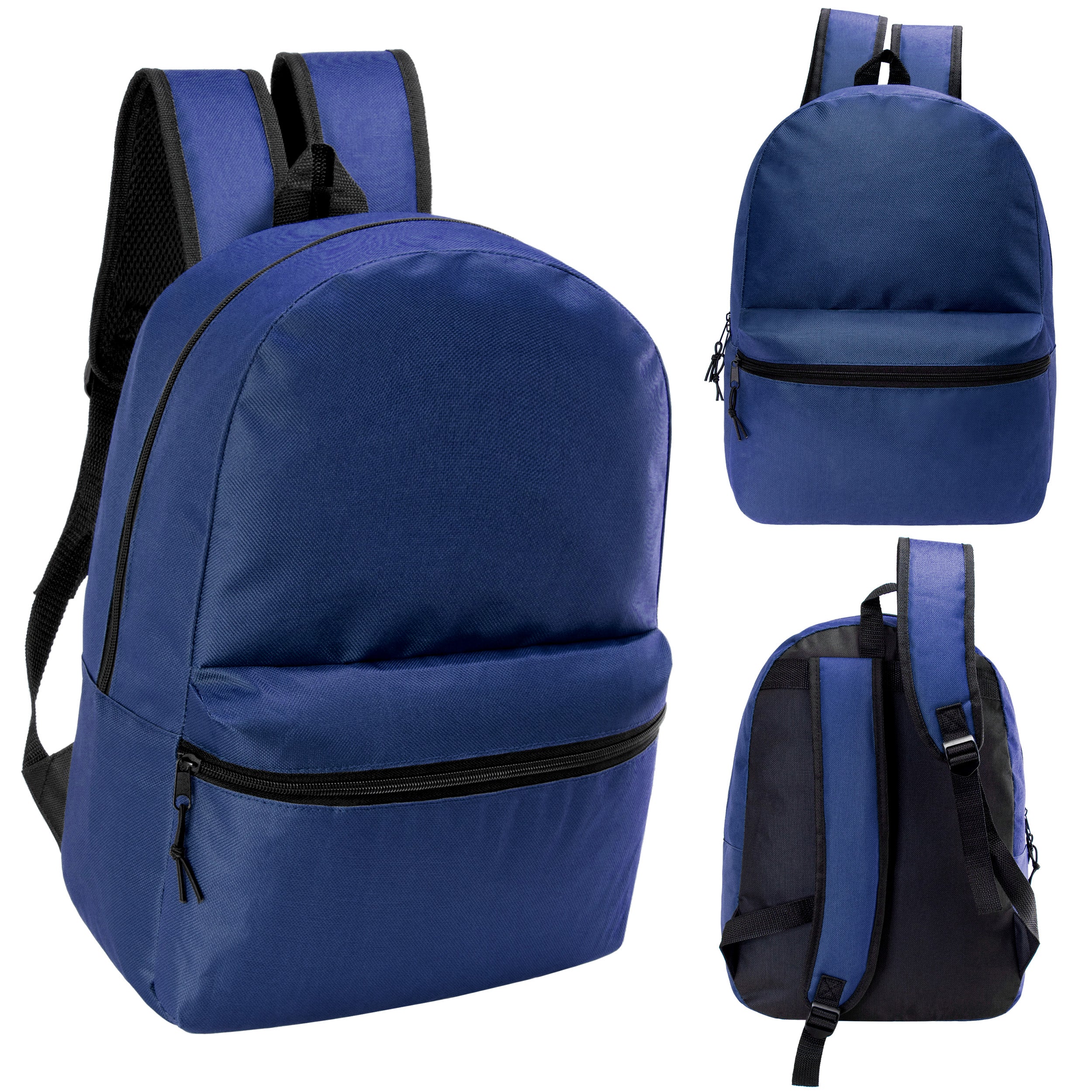 12 Wholesale 17" Basic Backpacks in Navy Blue & 12 Bulk School Supply Kits of Your Choice