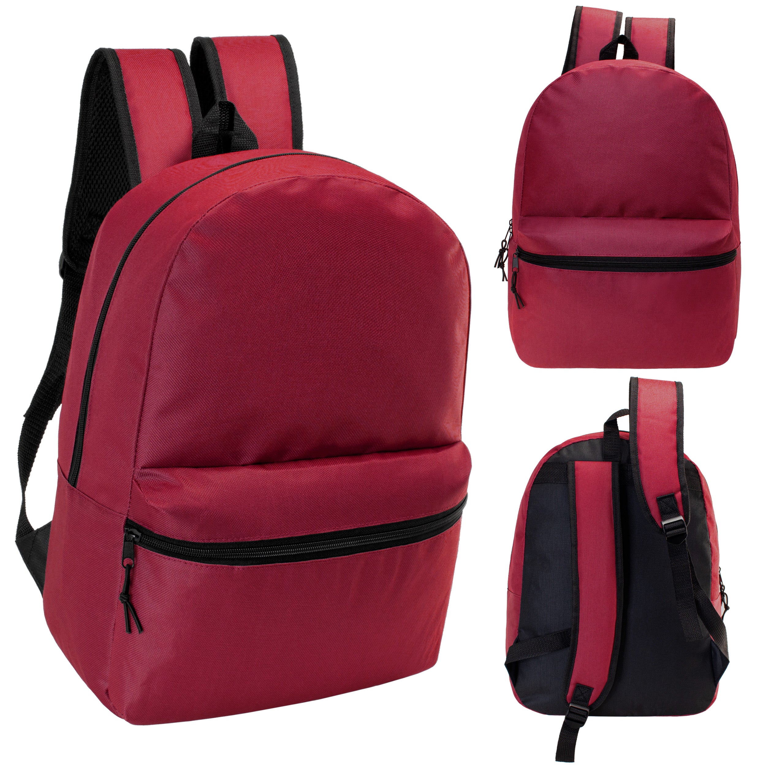 17" Kids Basic Wholesale Backpack in Dark Red - Bulk Case of 24 Bookbags