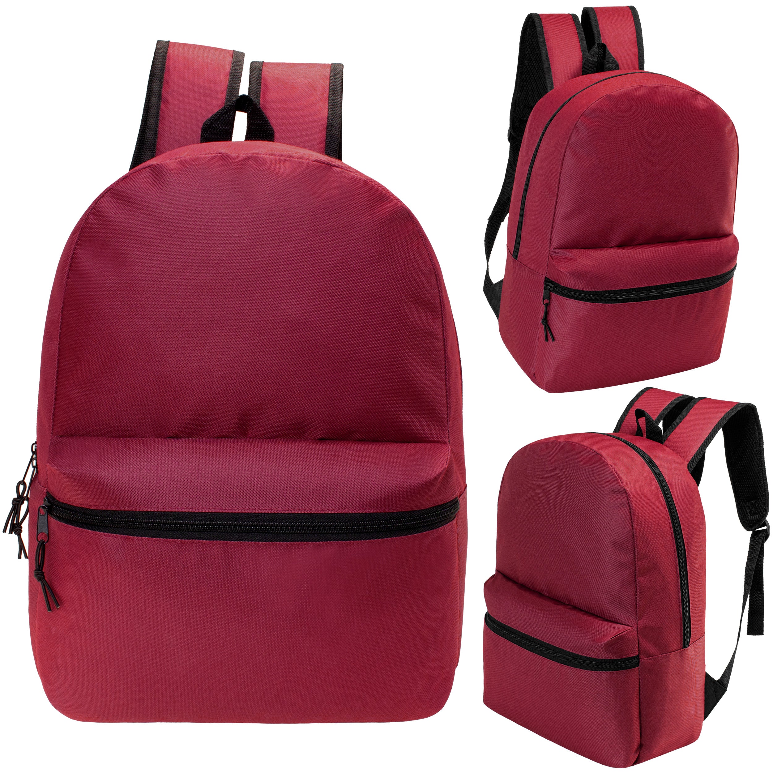 17" Kids Basic Wholesale Backpack in Dark Red - Bulk Case of 24 Bookbags