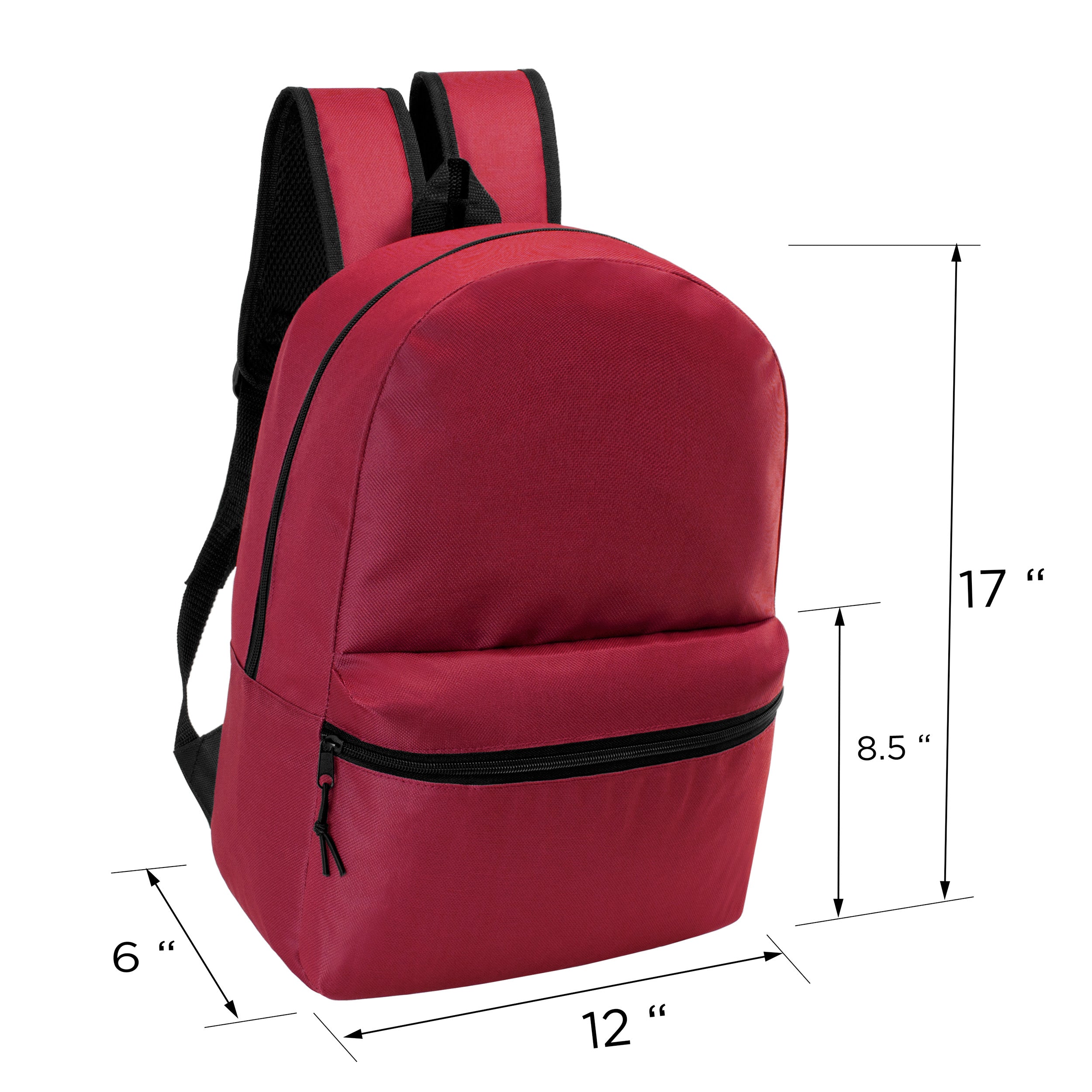 17" Kids Basic Wholesale Backpack in Dark Red - Bulk Case of 24 Bookbags