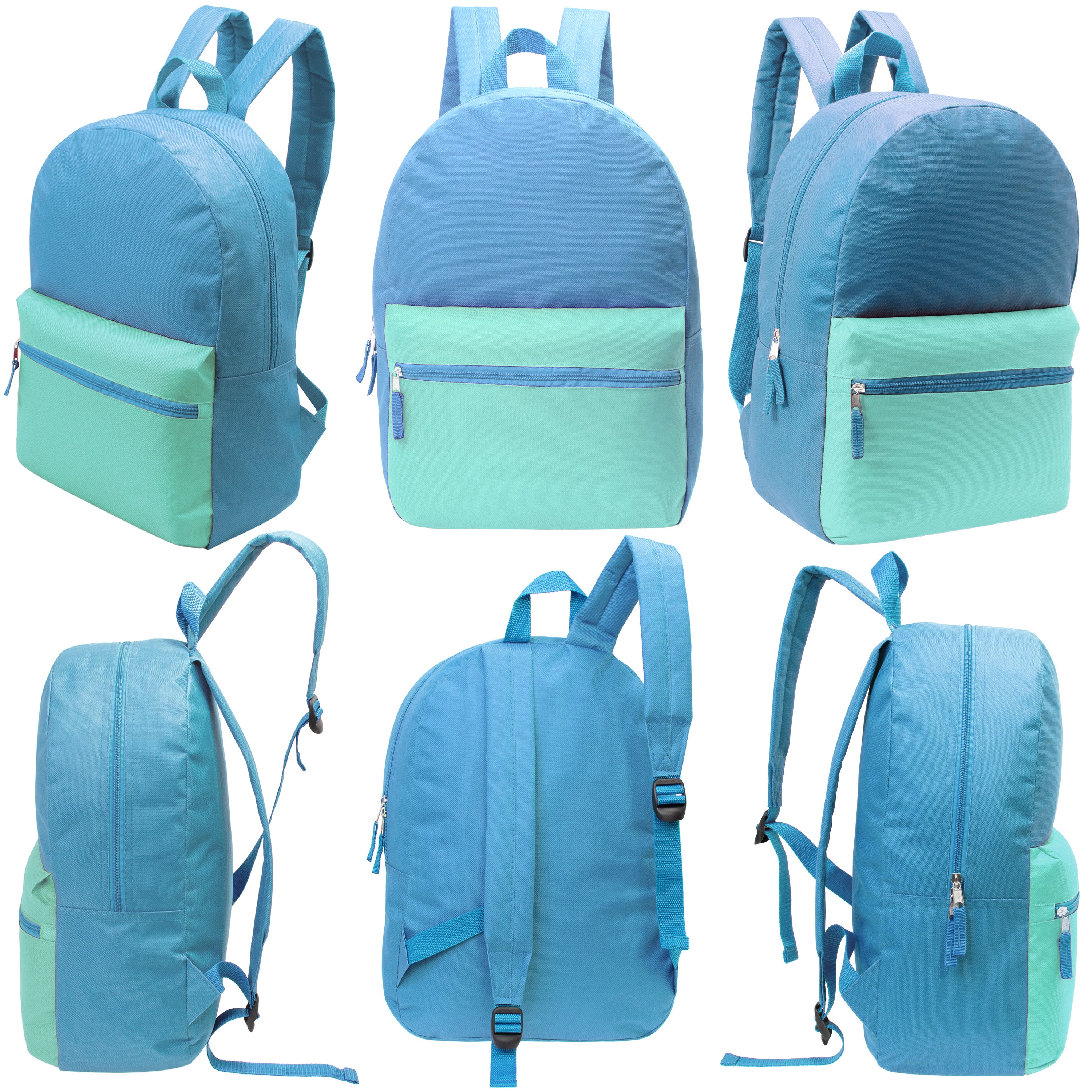 17" Kids Basic Wholesale Backpack in 6 Girl Colors 2 Tone - Bulk Case of 24 Backpacks