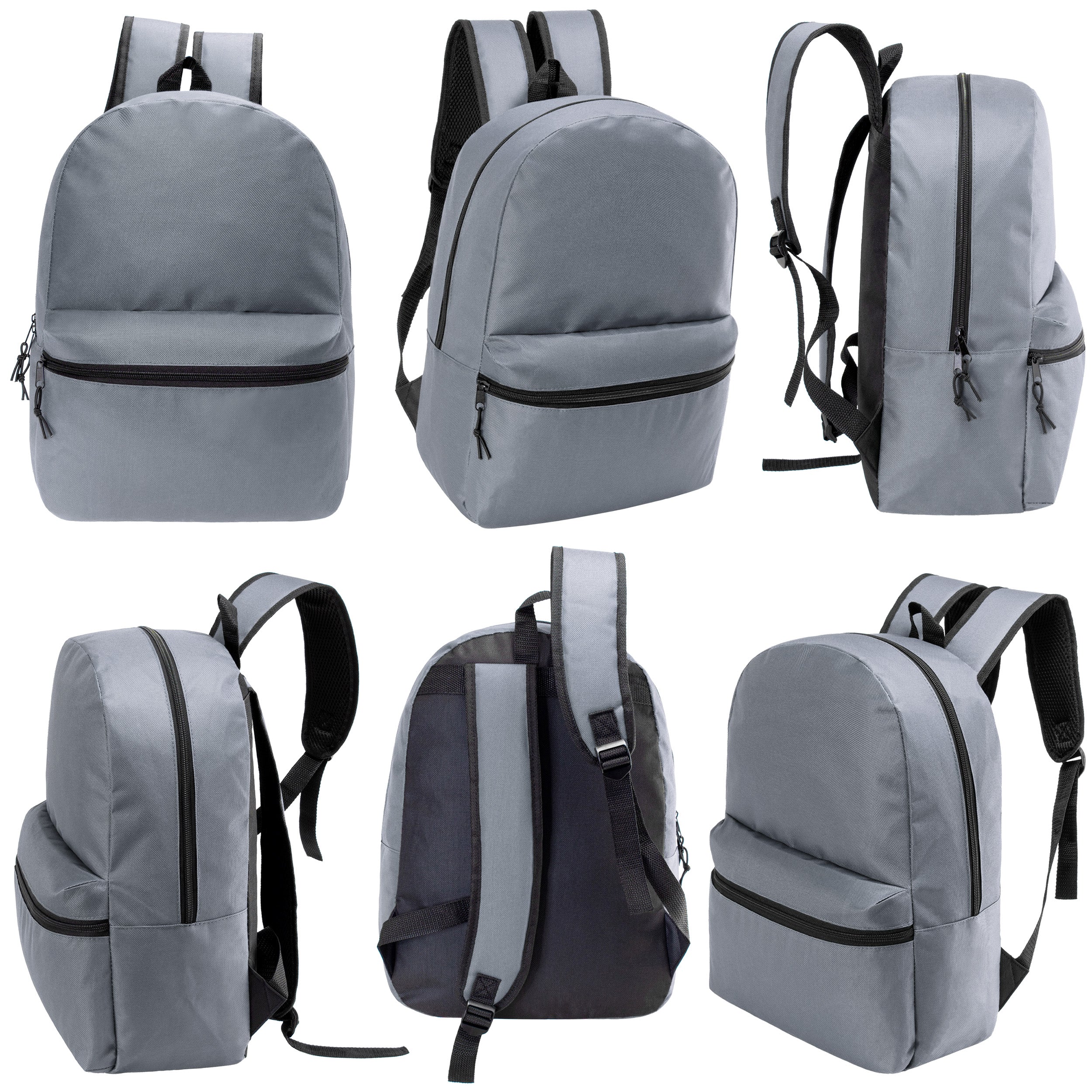 17" Kids Basic Wholesale Backpack in Gray - Bulk Case of 24 Bookbags