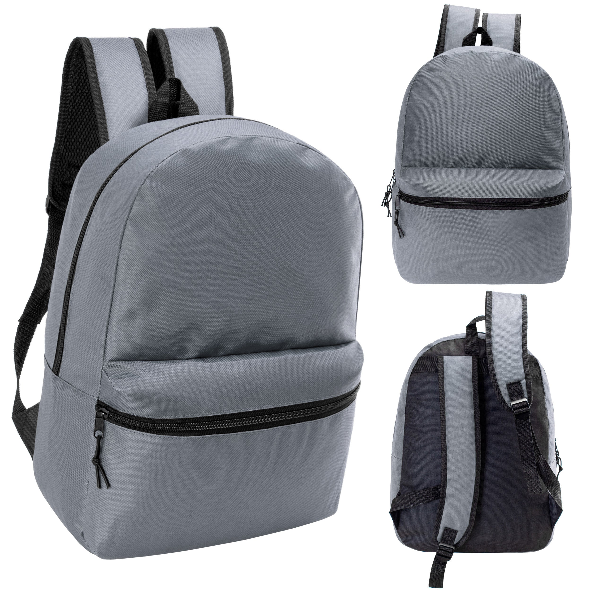 17" Kids Basic Wholesale Backpack in Gray - Bulk Case of 24 Bookbags
