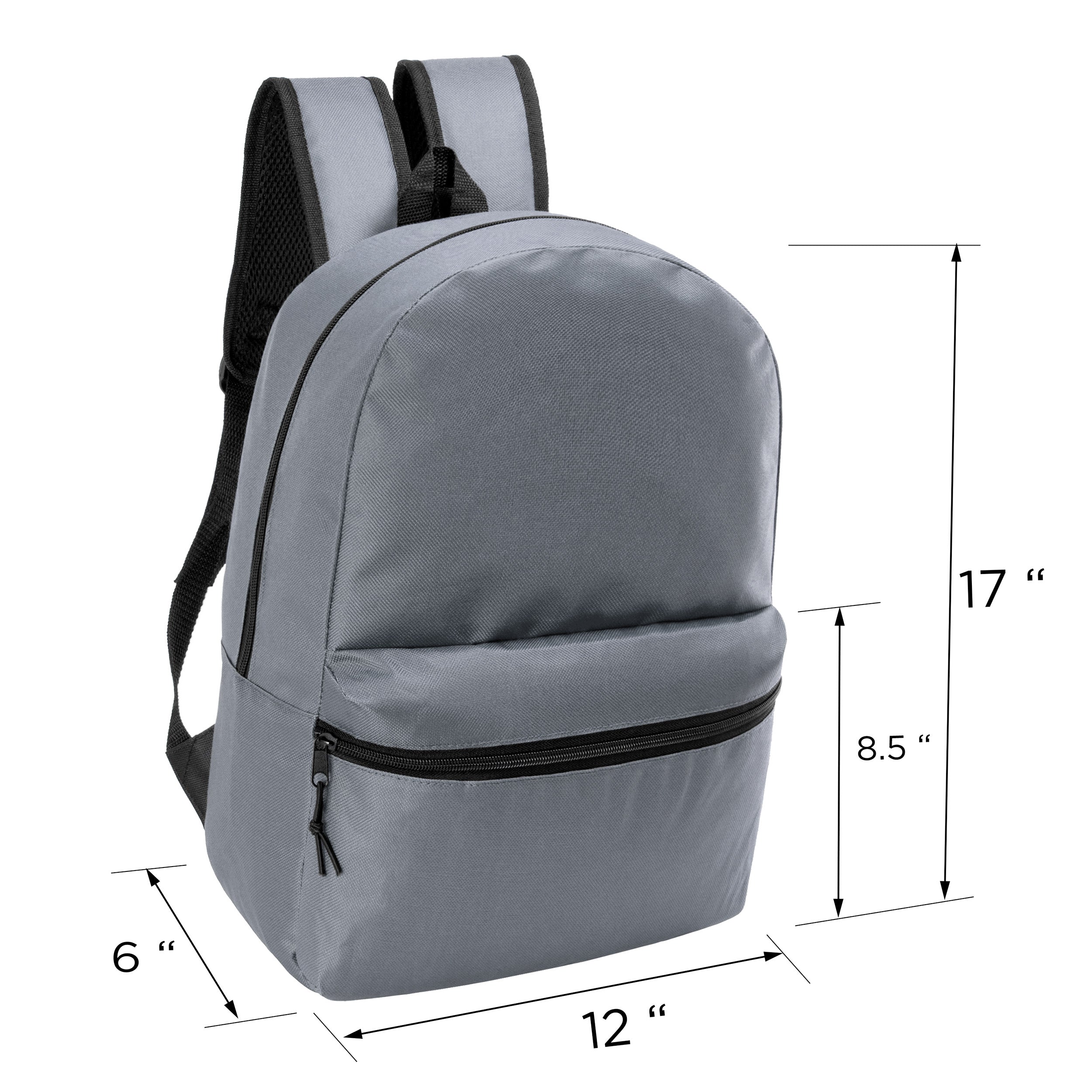 17" Kids Basic Wholesale Backpack in Gray - Bulk Case of 24 Bookbags