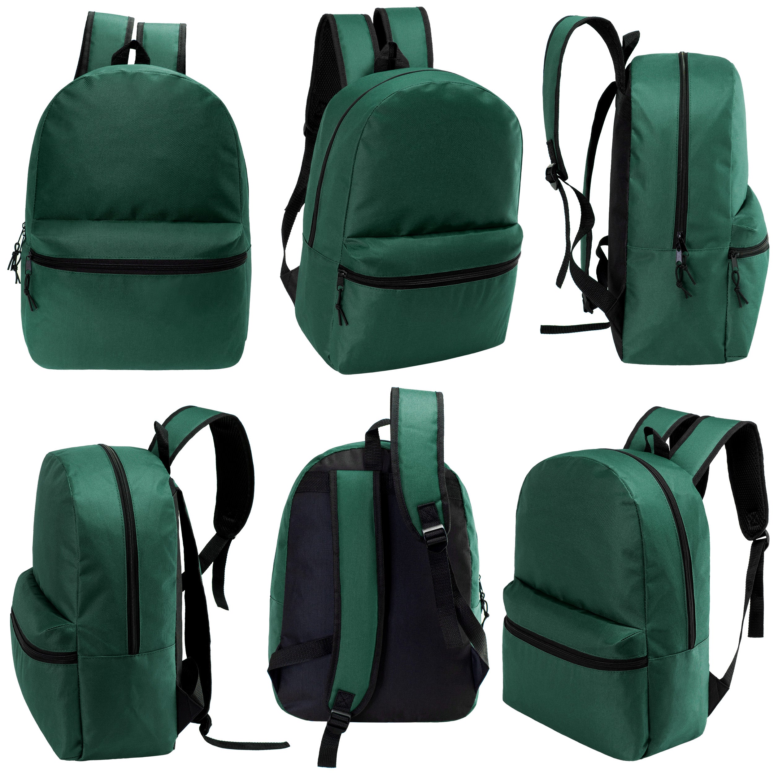 17" Kids Basic Wholesale Backpack in Dark Green - Bulk Case of 24 Bookbags