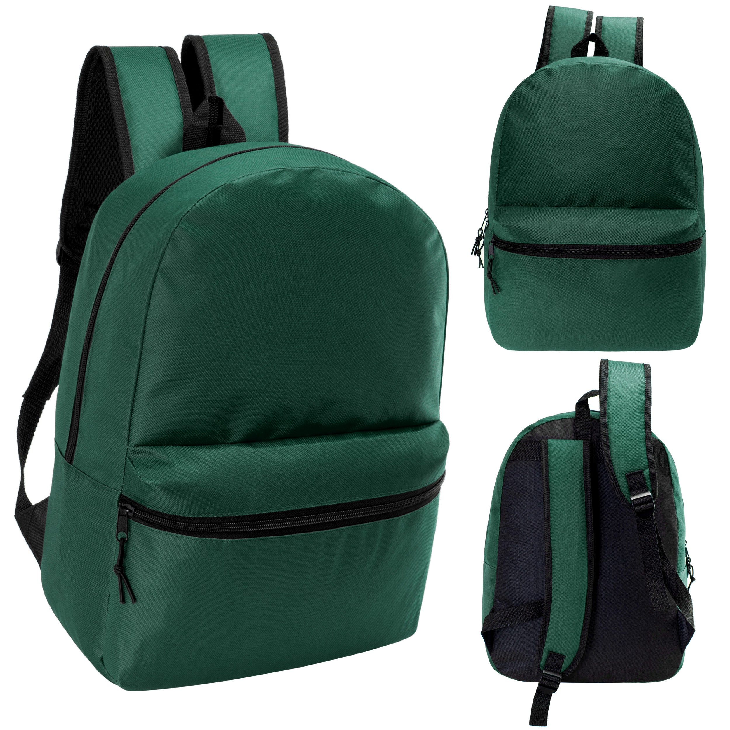 17" Kids Basic Wholesale Backpack in Dark Green - Bulk Case of 24 Bookbags