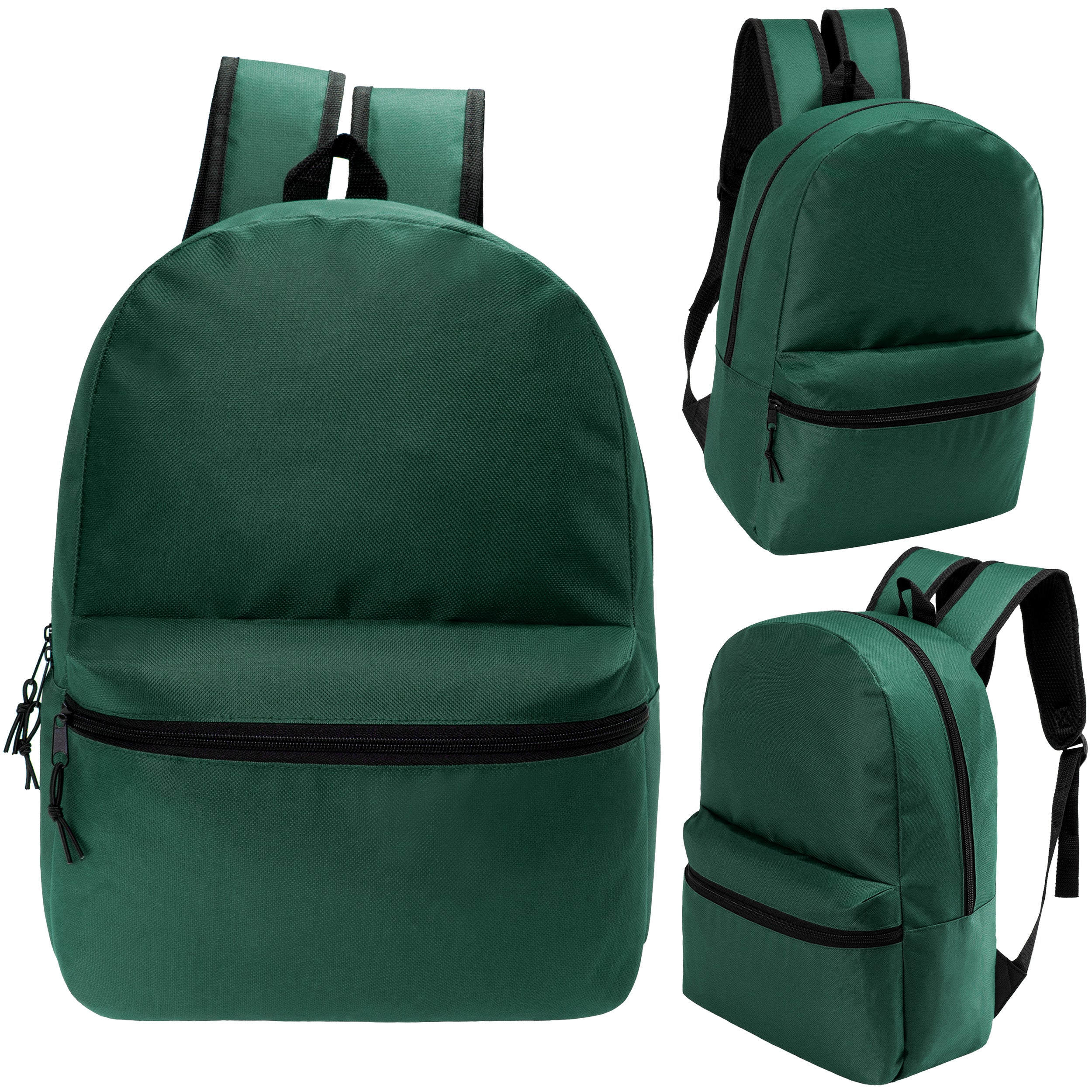 17" Kids Basic Wholesale Backpack in Dark Green - Bulk Case of 24 Bookbags