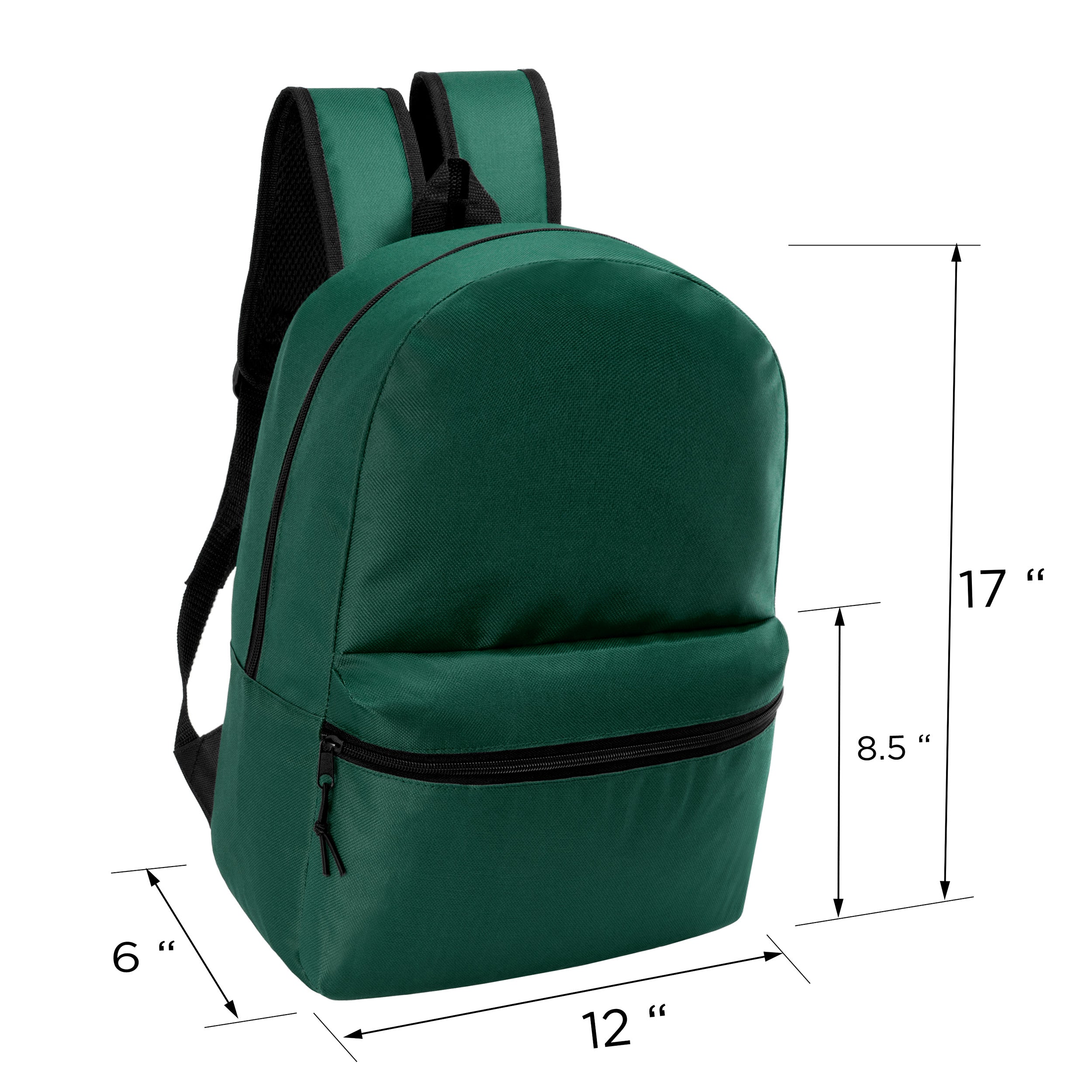 17" Kids Basic Wholesale Backpack in Dark Green - Bulk Case of 24 Bookbags