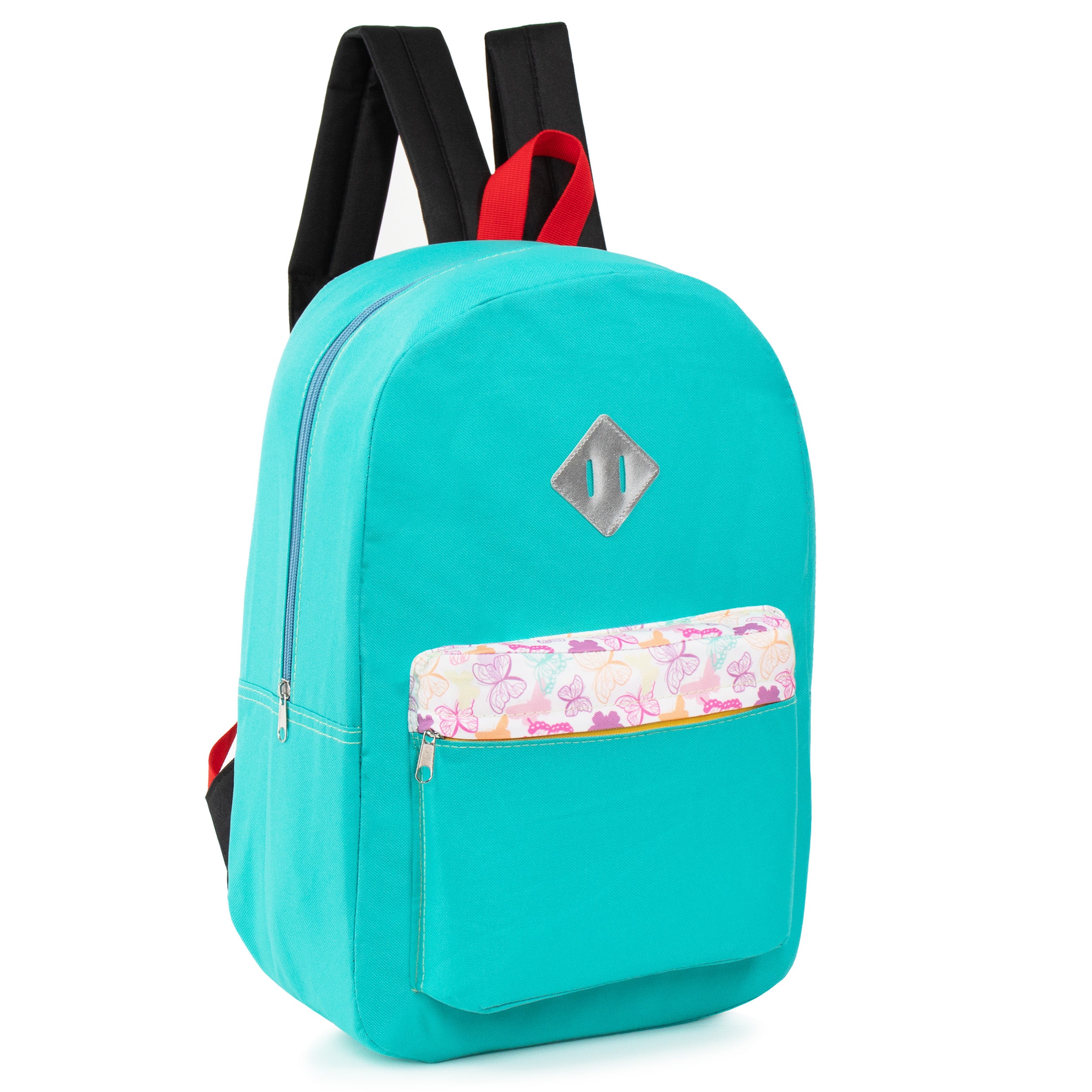 17" Multi Color Basic Wholesale Backpacks - Diamond Patch & Padded Back - Bulk Case of 24