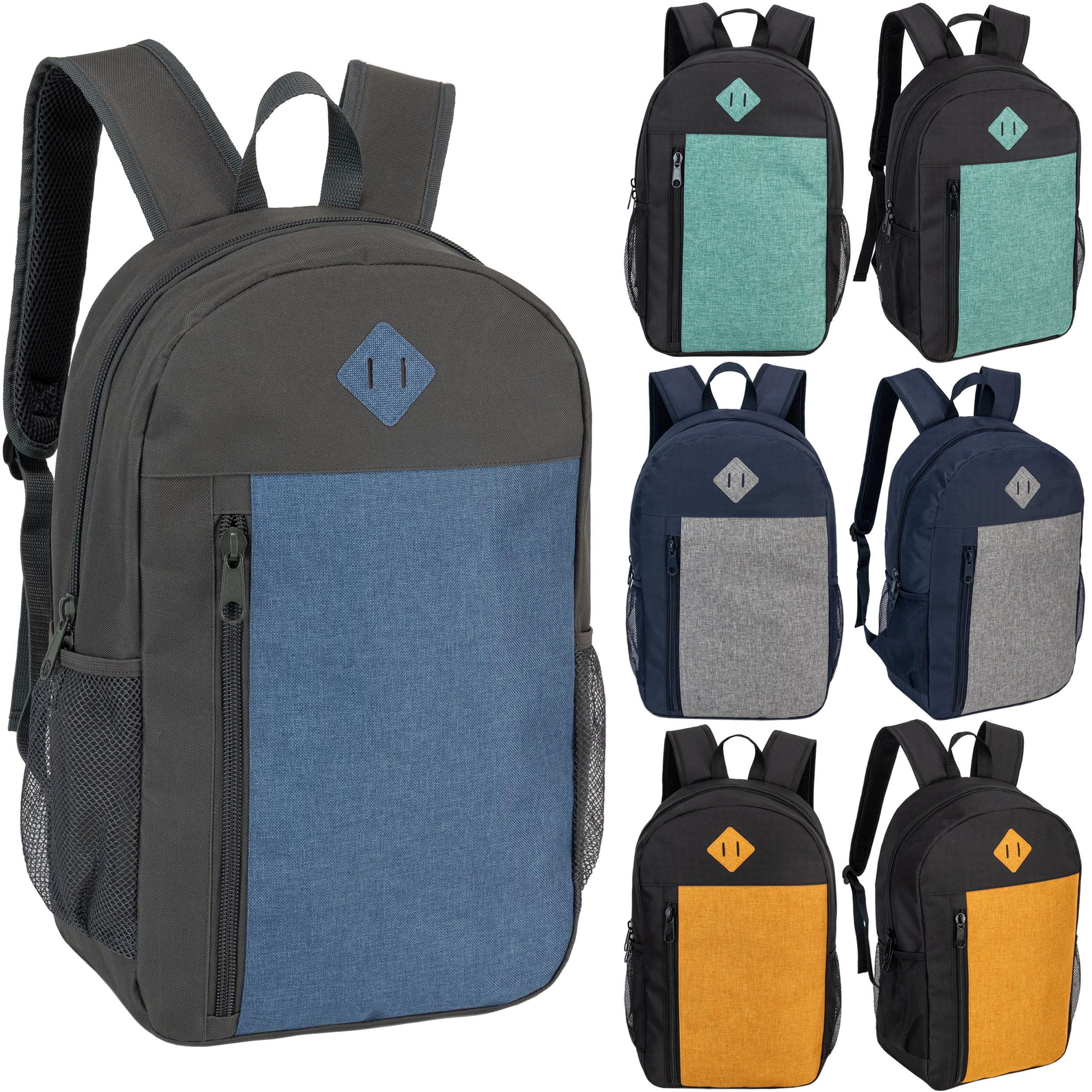 19" Wholesale Backpack in 4 Color Padded Back - Bulk Case of 24