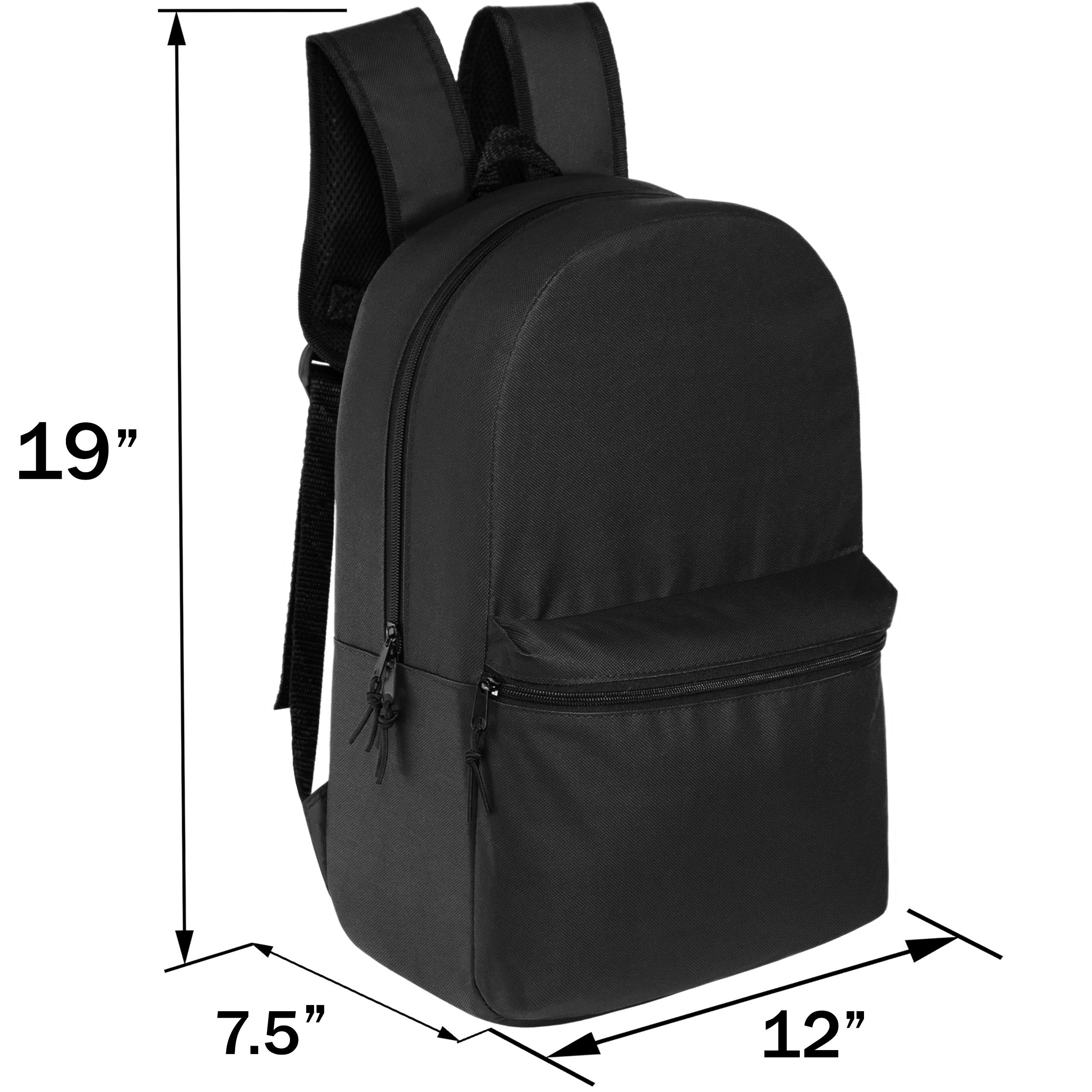 12 Basic 18.5" Backpacks in Black & Your Choice of 12 Bulk Hygiene Kits - Wholesale Care Package: Homeless, Emergency, Charity