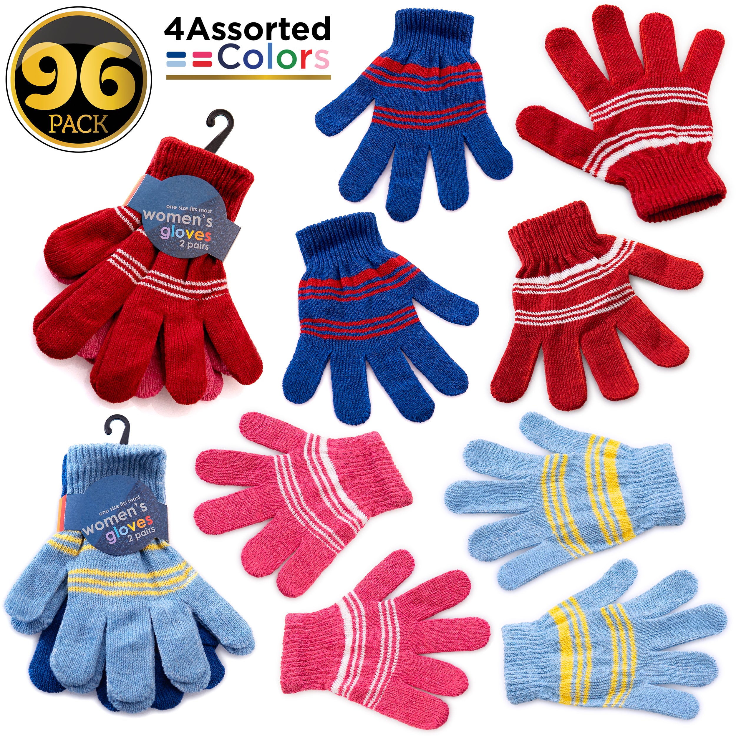 Assorted Color Wholesale Winter Gloves For Women in 4 Colors - Bulk Case of 96