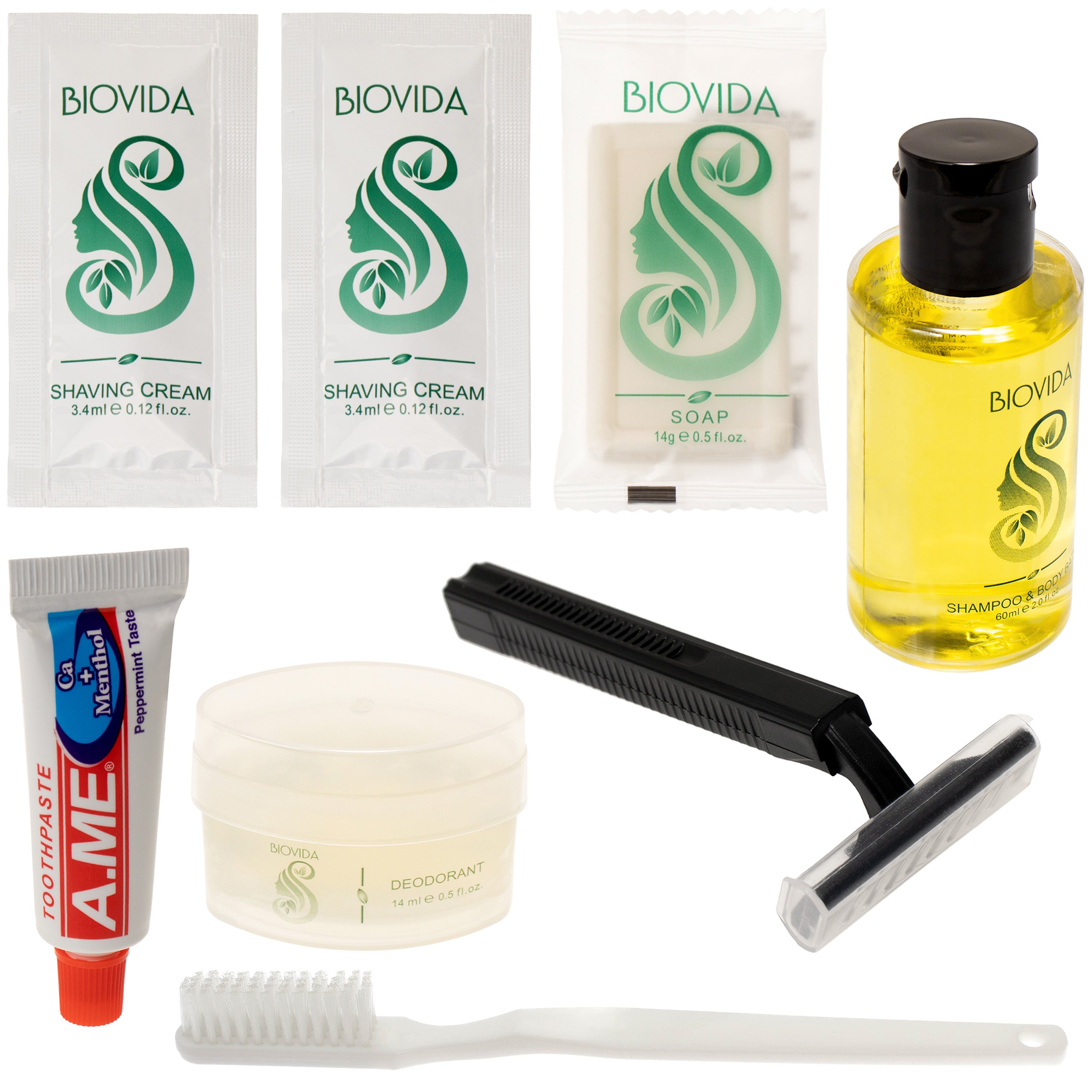 8 Piece Deluxe Wholesale Hygiene Kits - Bulk Toiletry Case of 96 Biovida