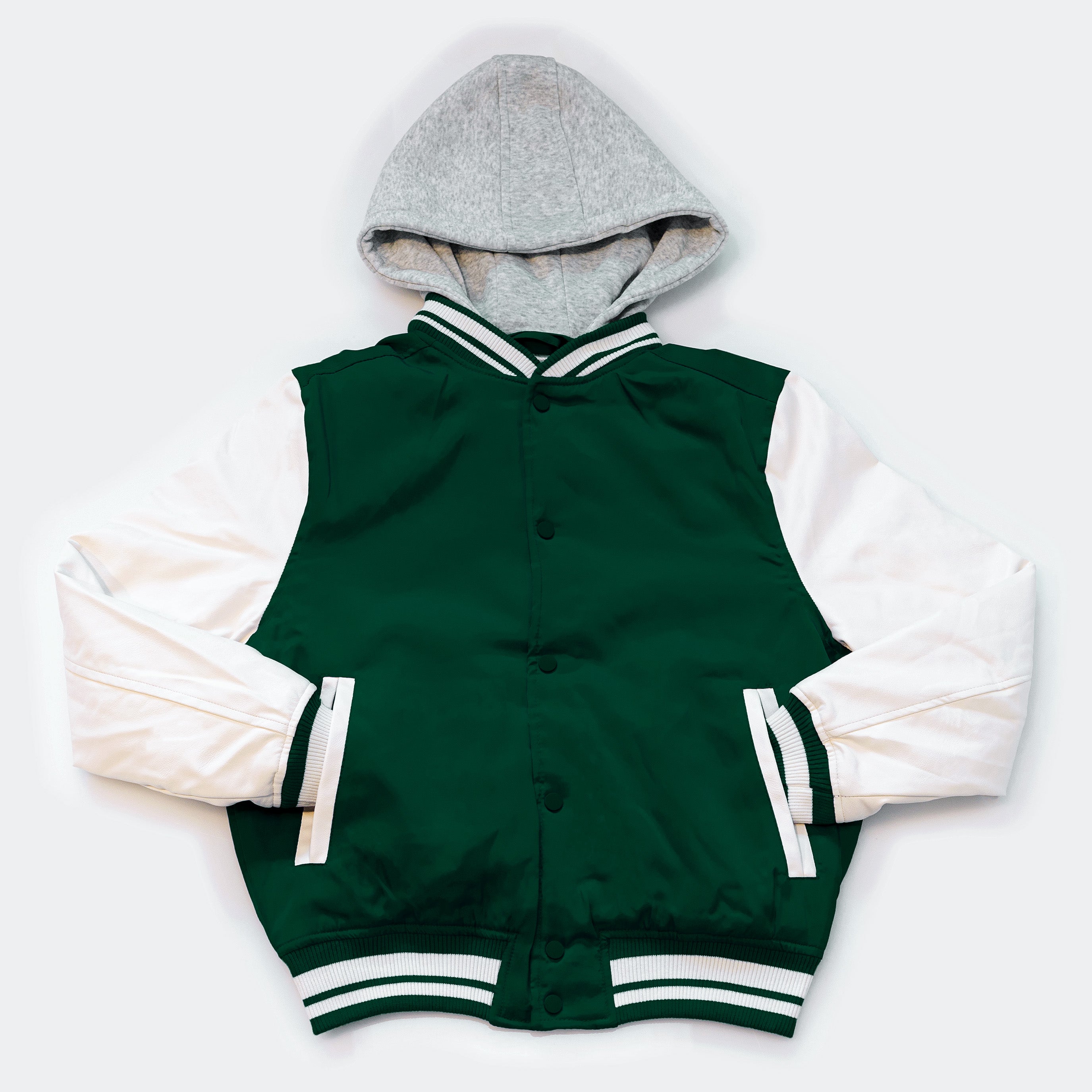 Wholesale Men’s Hooded Jackets - Green/White Colors & Assorted Sizes – Bulk Case of 12 Coats