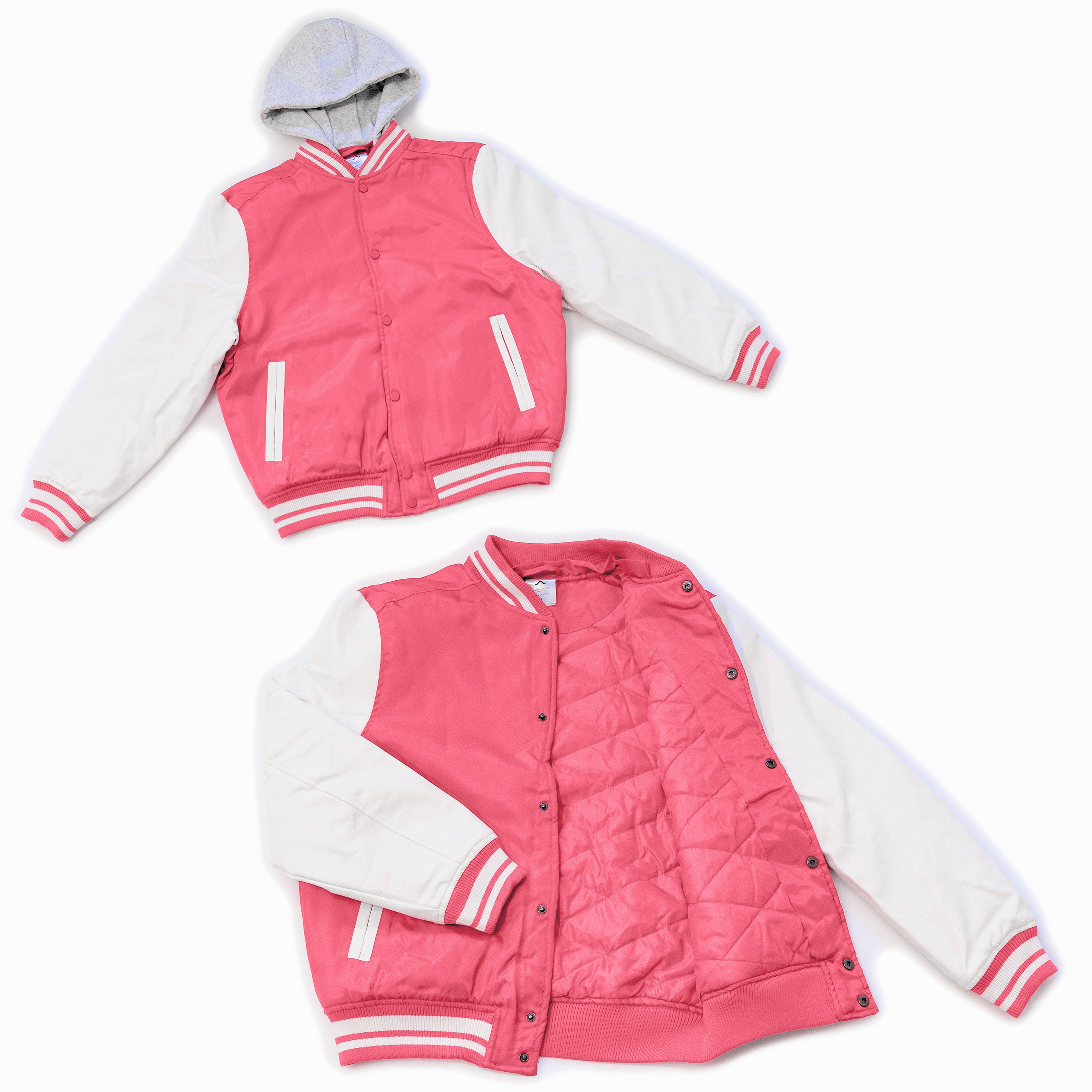Wholesale Men’s Hooded Jackets - Pink/White Colors & Assorted Sizes – Bulk Case of 12 Coats