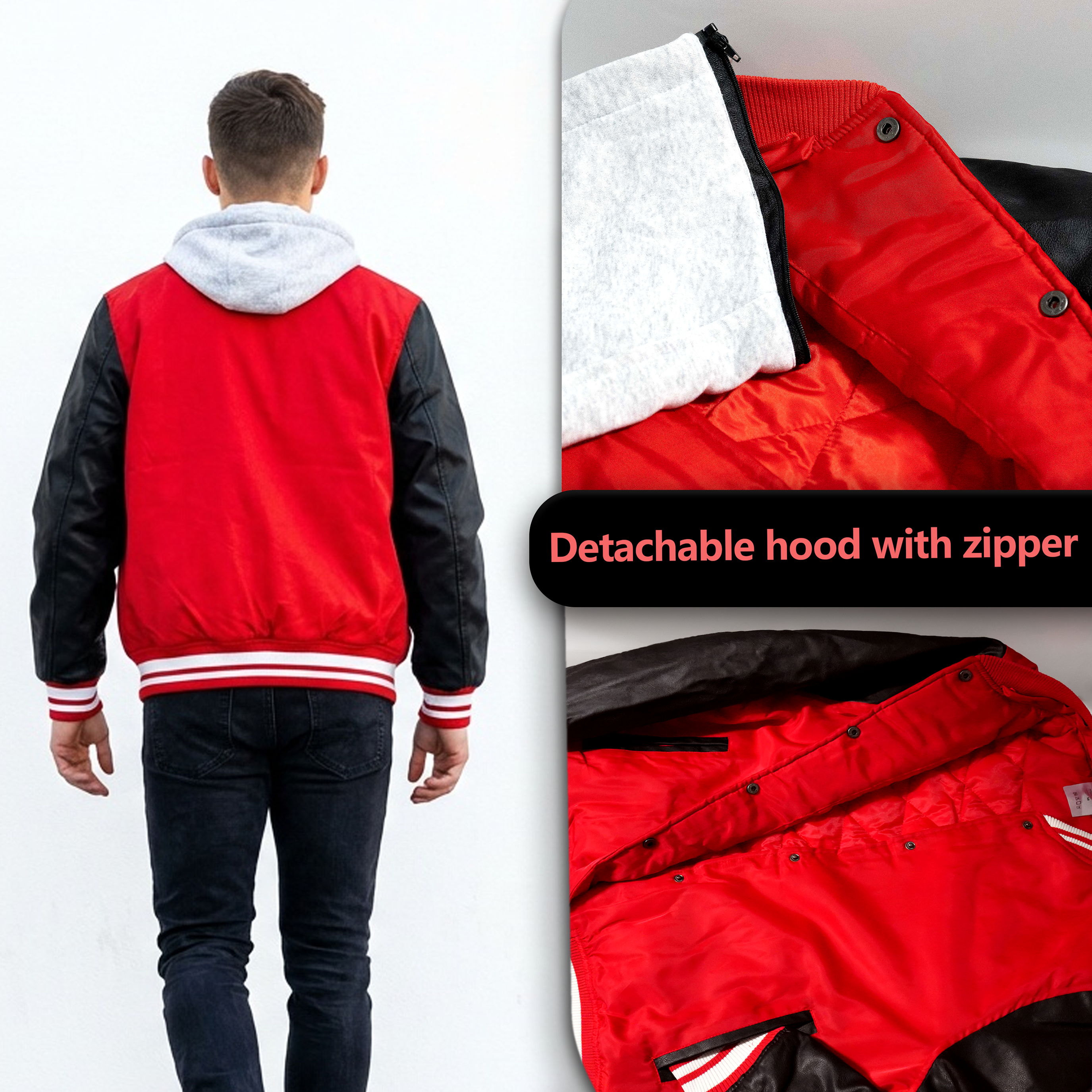 Wholesale Men’s Hooded Jackets - Red/Black Colors & Assorted Sizes – Bulk Case of 12 Coats