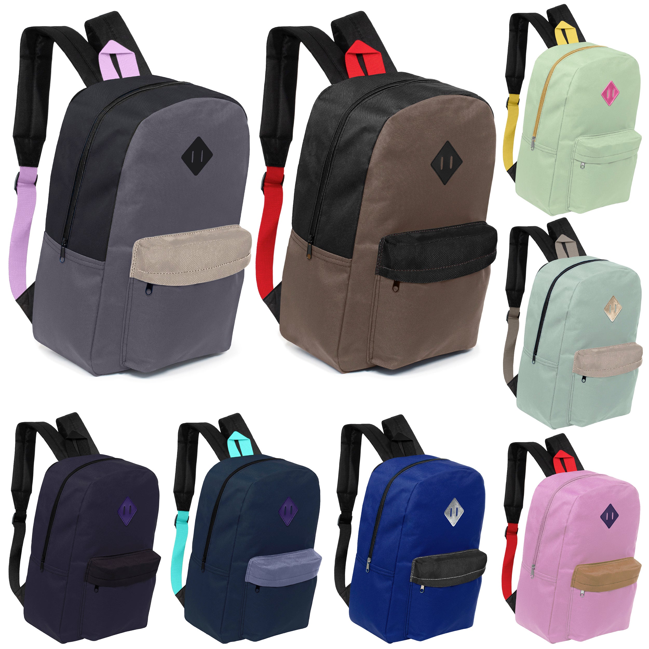 12 Wholesale 17" Padded Backpacks in Assorted Prints & 12 Bulk School Supply Kits of Your Choice