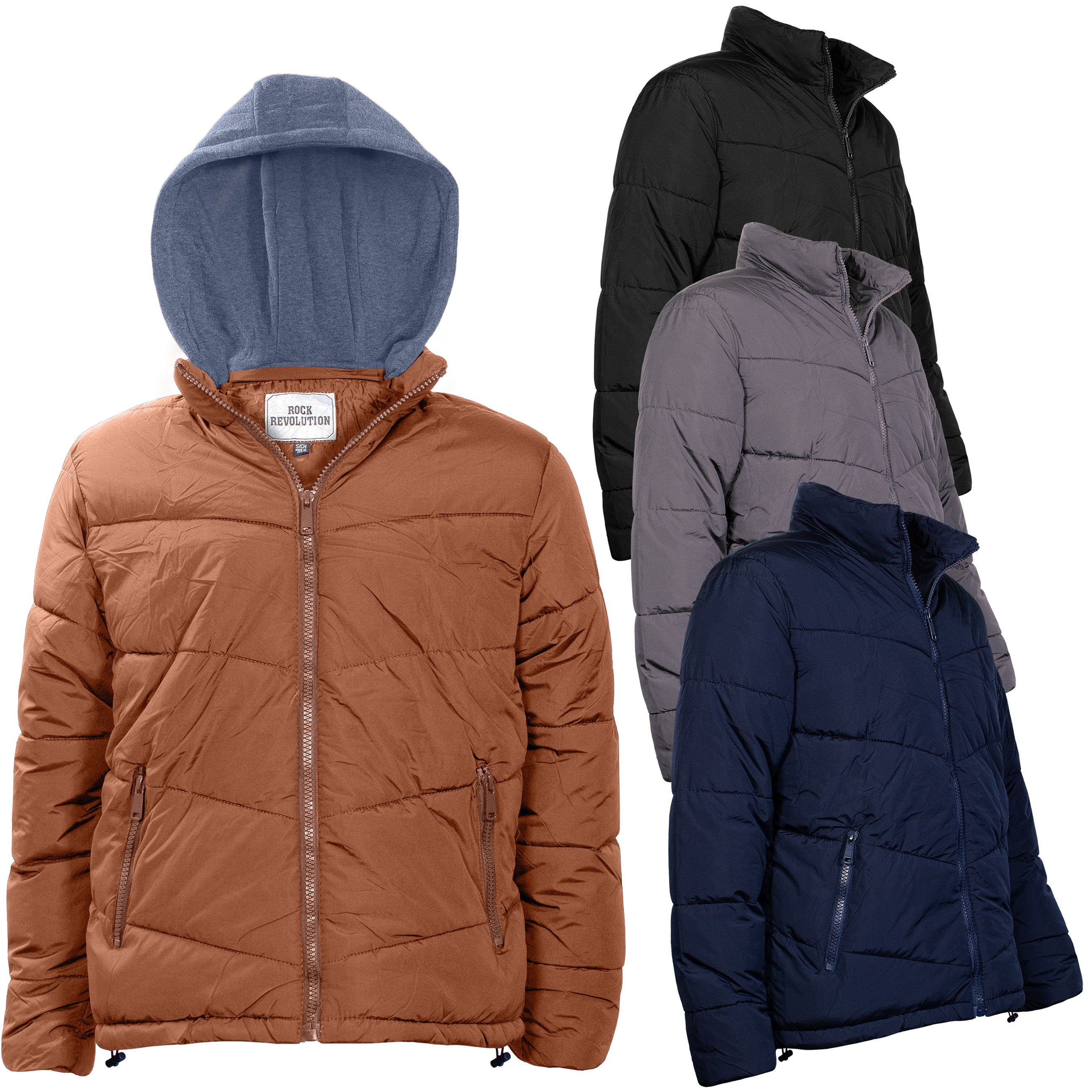 Men's Hooded Warm Winter Wholesale Coats in Assorted Colors & Sizes - Bulk Case of 12 Winter Jackets