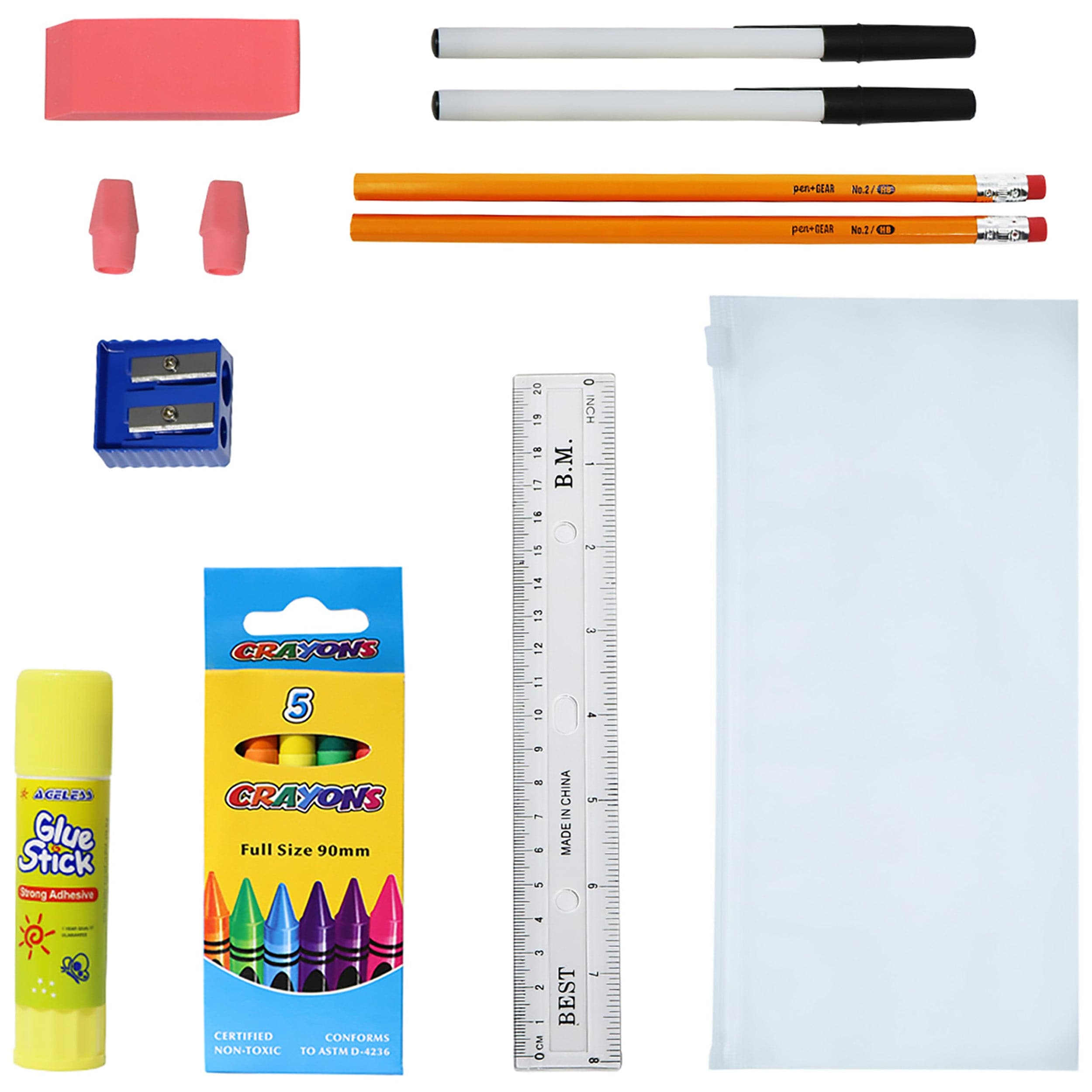 16 Piece Wholesale Basic School Supply Kits - Bulk Case of 48 Kits