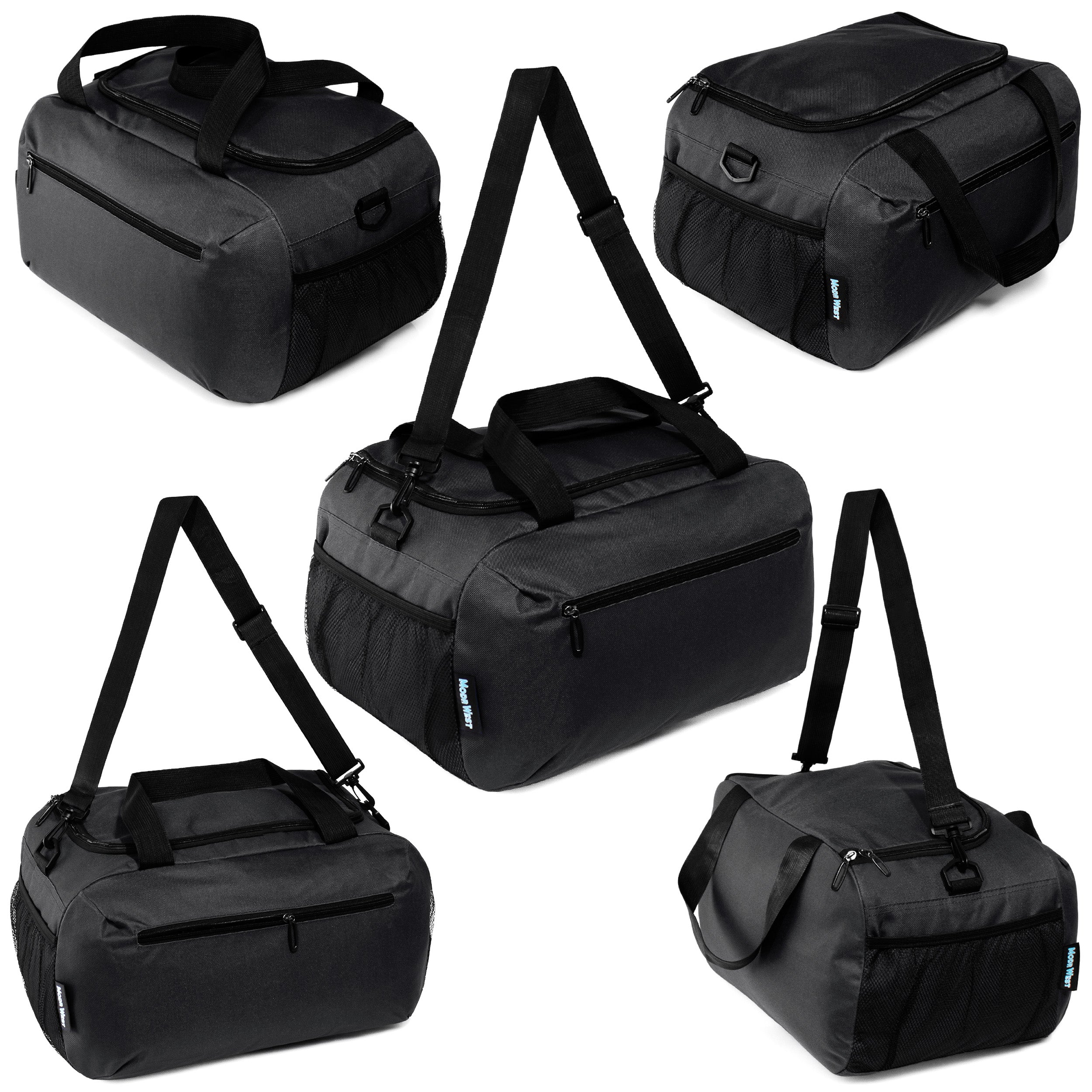 21" Black Wholesale Duffle Bag with 2 Storage Areas & Mesh Side Pockets  - Bulk Case of 12