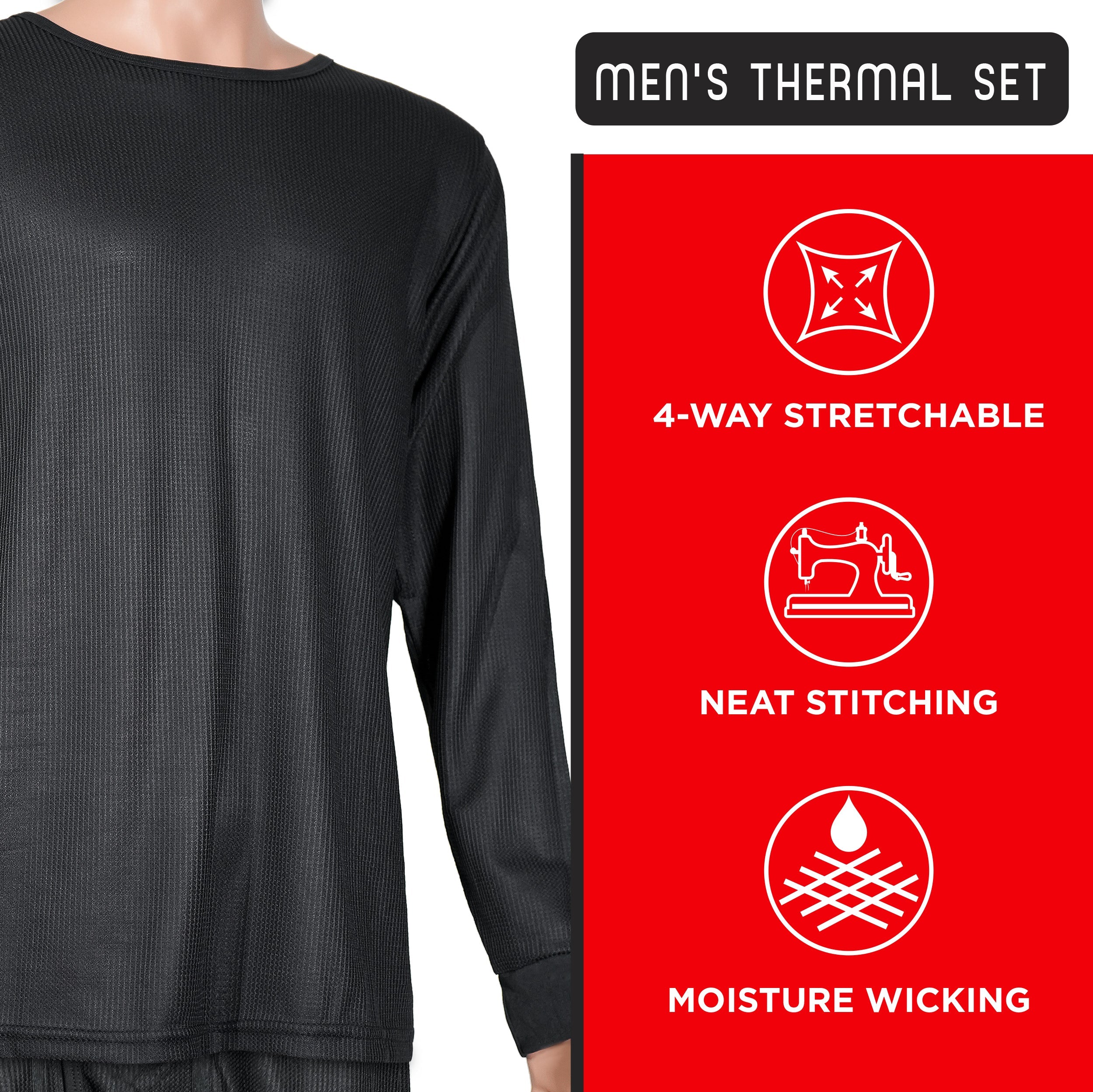 Men's Charcoal Grey Winter Thermal Underwear Set Assorted Sizes - Bulk Case of 24