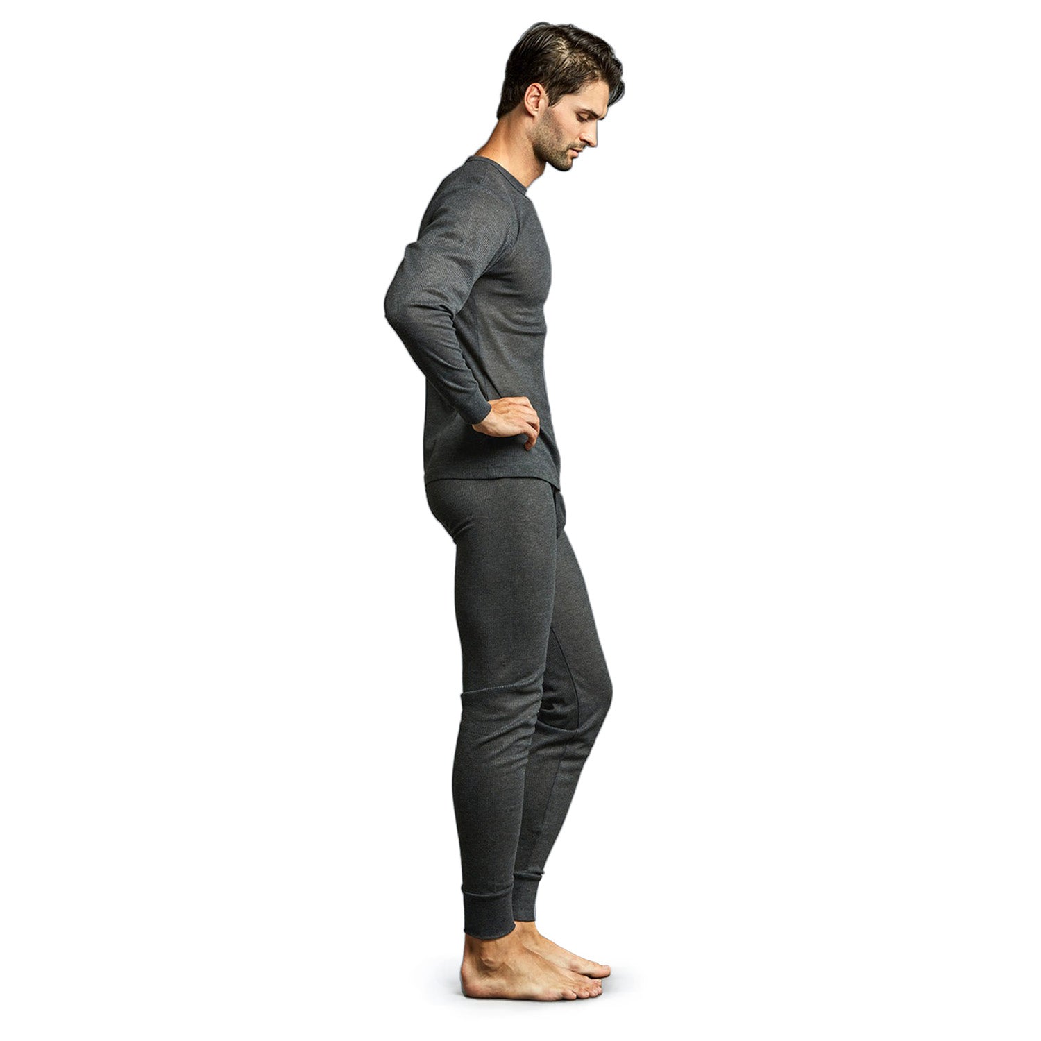 Men's Charcoal Grey Winter Thermal Underwear Set Assorted Sizes - Bulk Case of 24