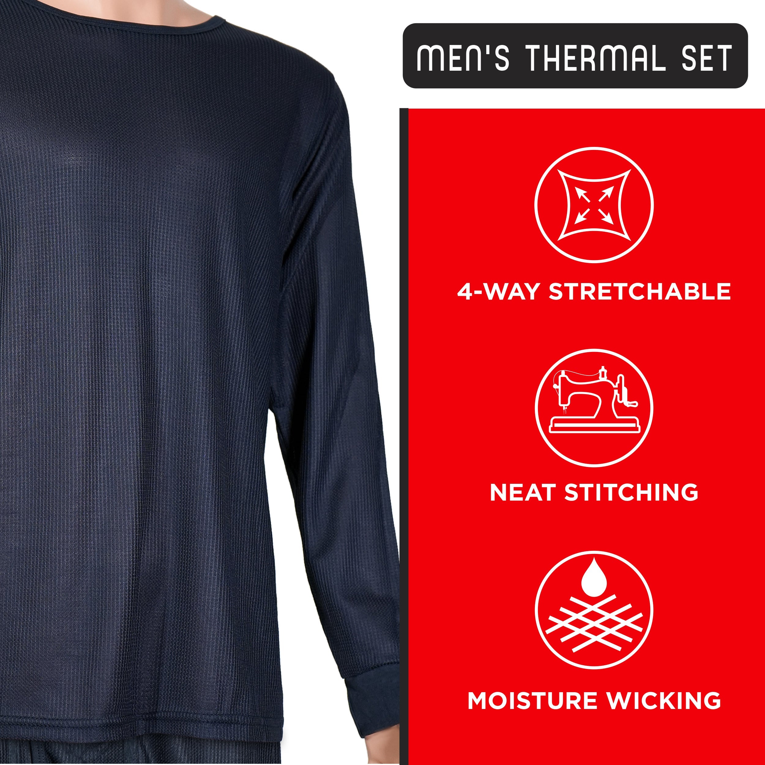 Men's Navy Blue Winter Thermal Underwear Set Assorted Sizes - Bulk Case of 24