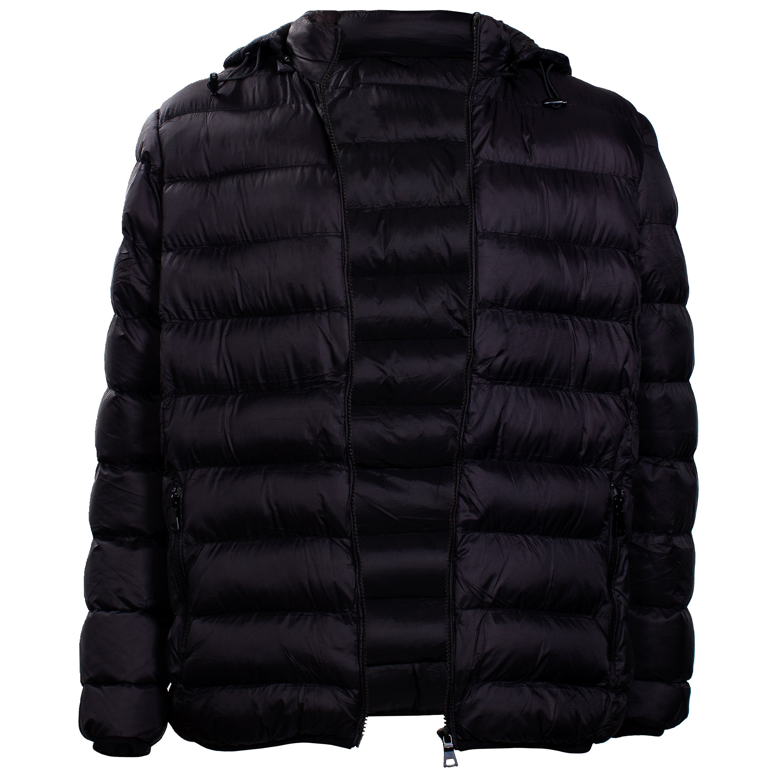 Men's Hooded Warm Winter Wholesale Coats in Black & Assorted Sizes - Bulk Case of 12 Winter Jackets